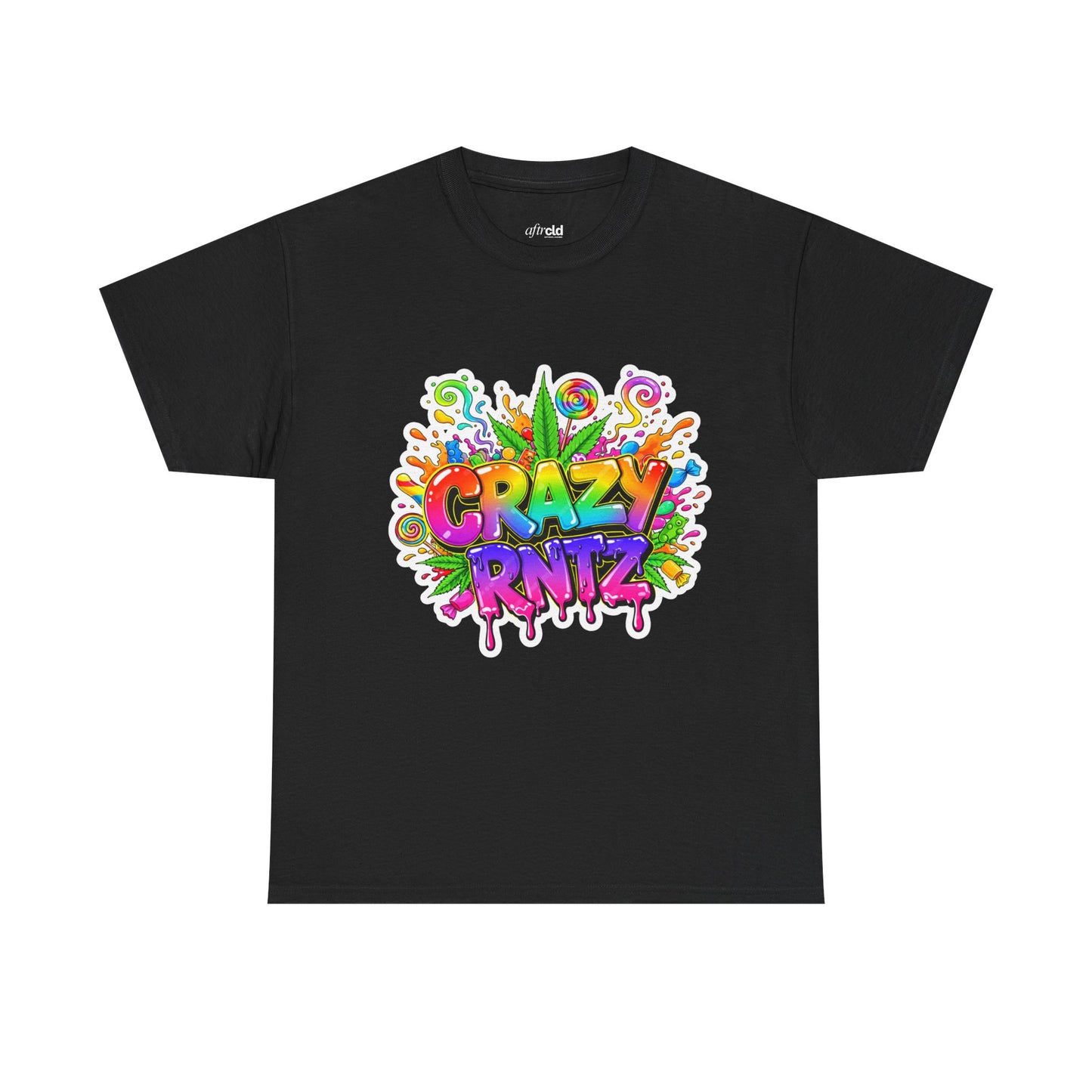 Crazy Rntz Colorful Graffiti T‑Shirt — Psychedelic Leaf Logo Tee