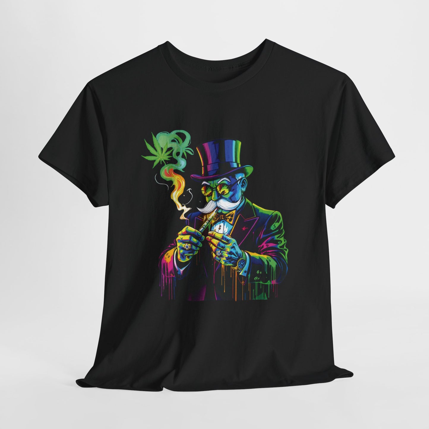 Smoking Monopoly Gentleman T-Shirt — Neon Vintage Top Hat Illustration
