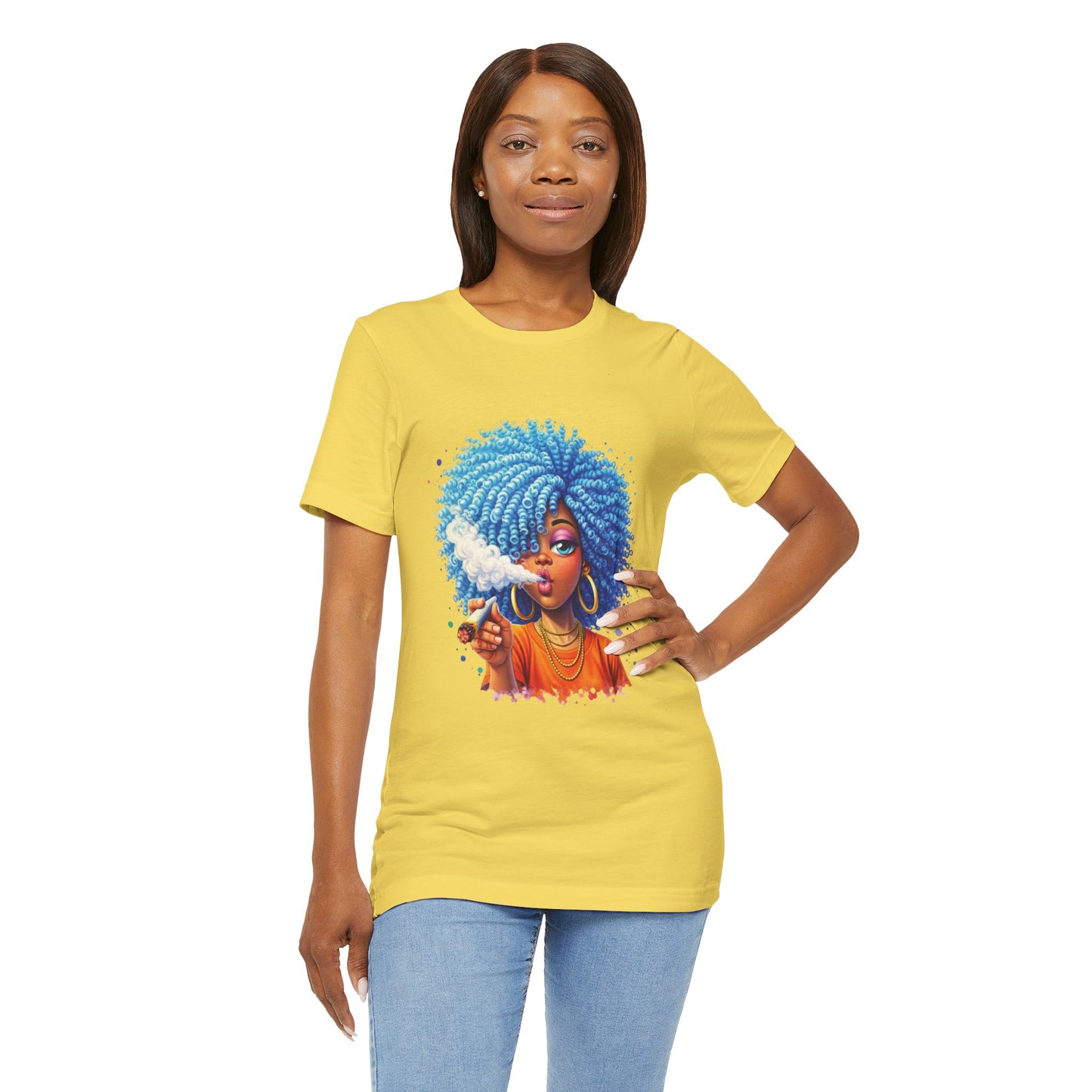Afro Puff Vibes T-Shirt — Cool Blue Hair Graphic Tee