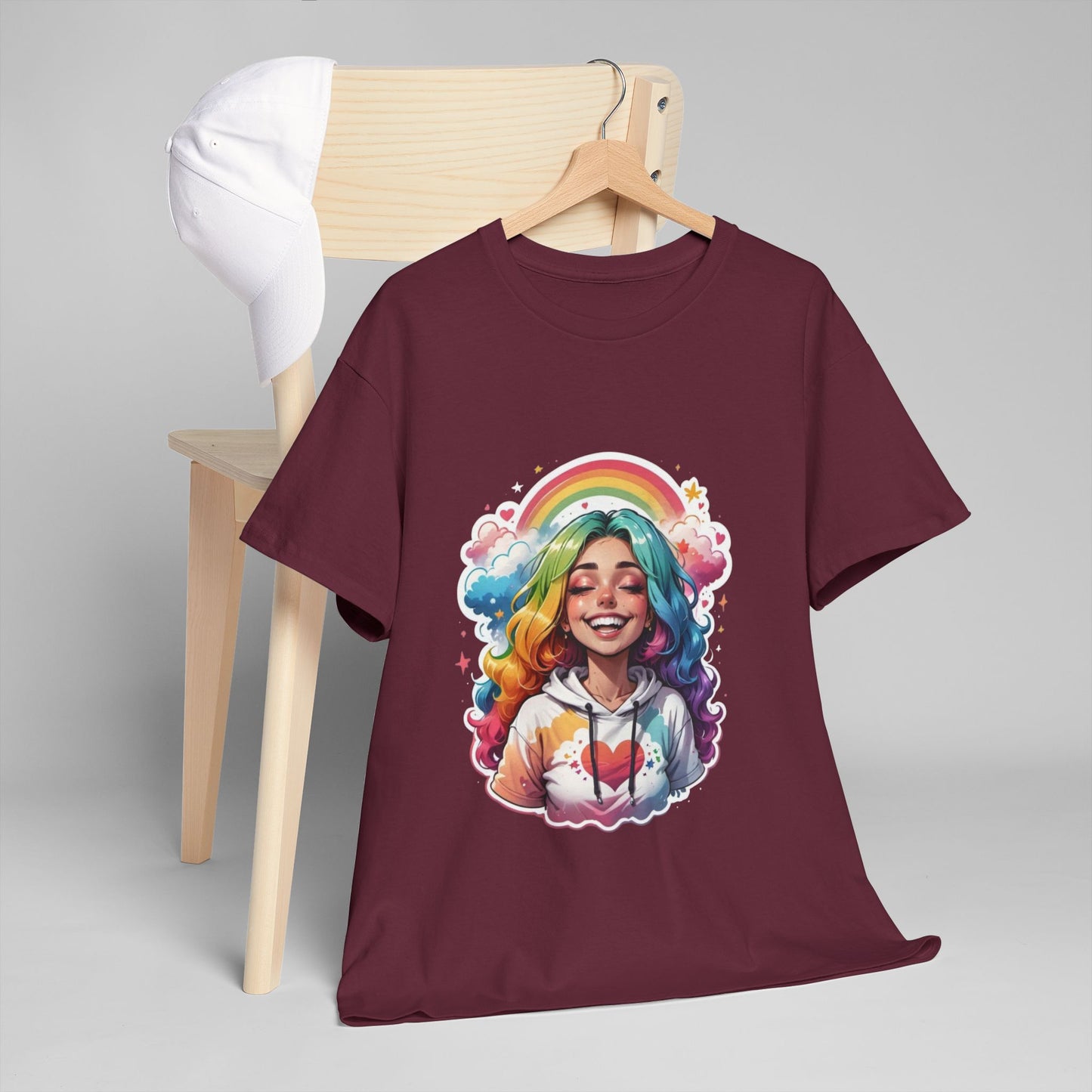 Rainbow Girl T-Shirt — Colorful Smiling Portrait Tee