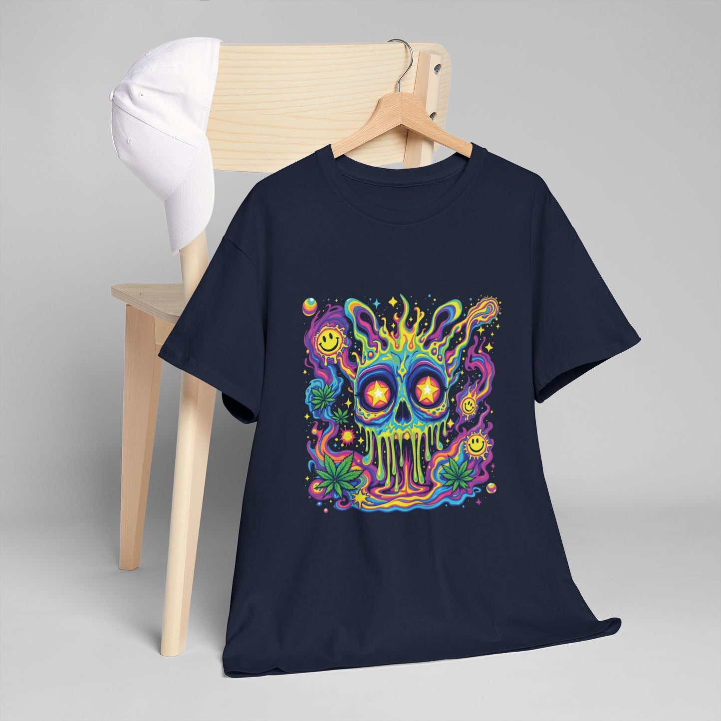 Psychedelic Skull T‑Shirt — Neon Trippy Horror Graphic Tee