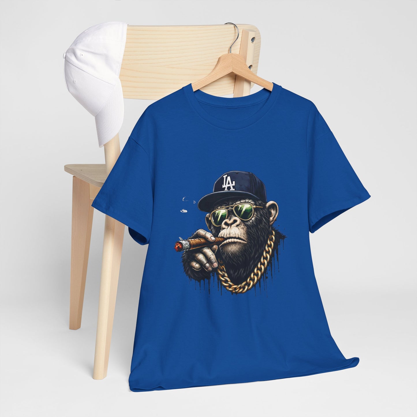 Cigar-Chomping Hip Hop Monkey T-Shirt — LA Cap & Gold Chain Streetwear