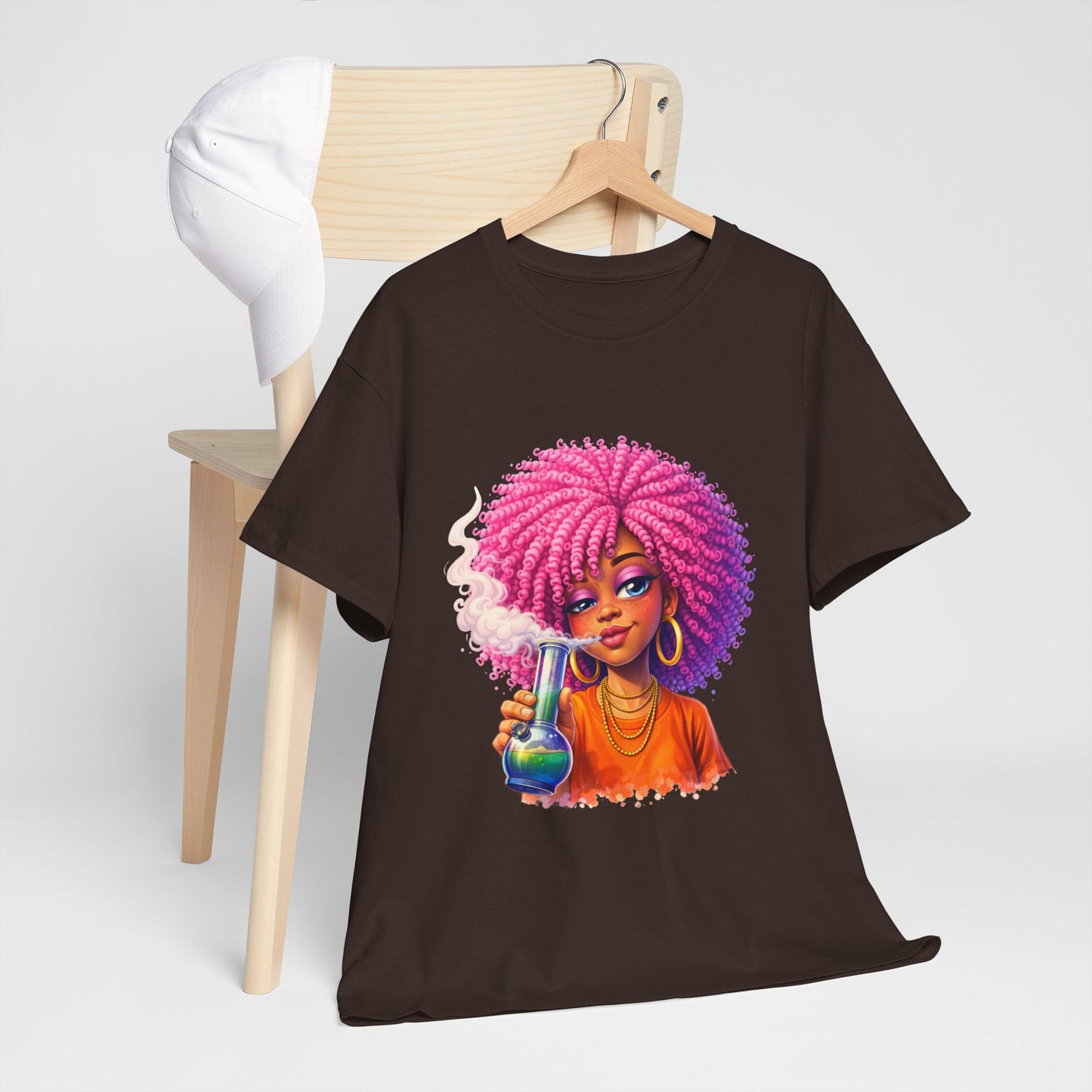 Pink Afro Girl Graphic Tee — Colorful Sassy Retro Portrait T‑Shirt