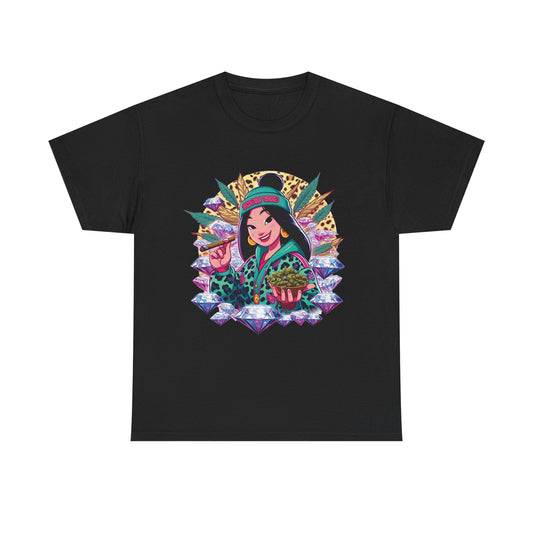 Mulan Floral Portrait T‑Shirt — Vibrant Asian Princess Illustration Tee