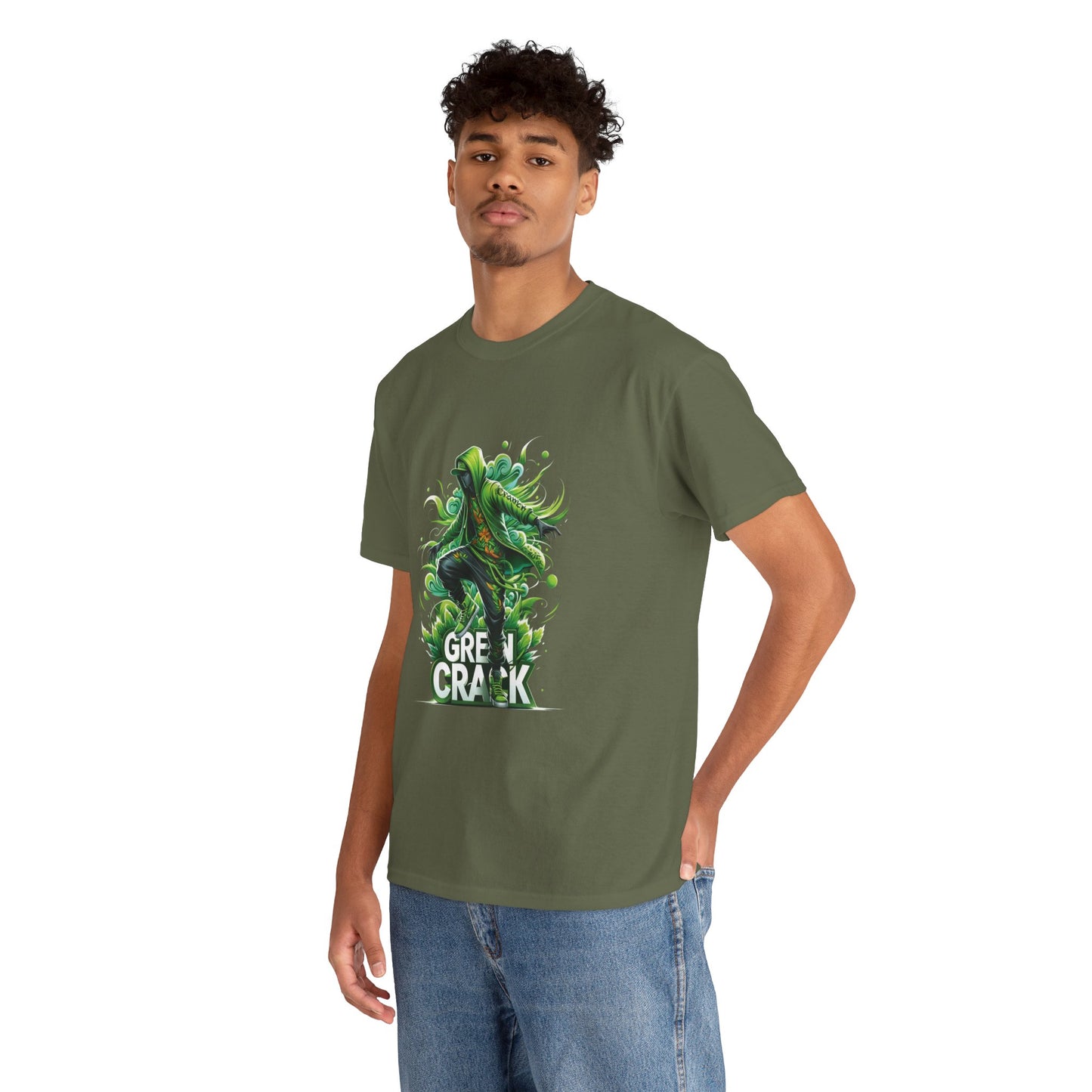Green Crack Skateboarder T-Shirt — Urban Skate Tee with 'GREEN CRACK' Graphic