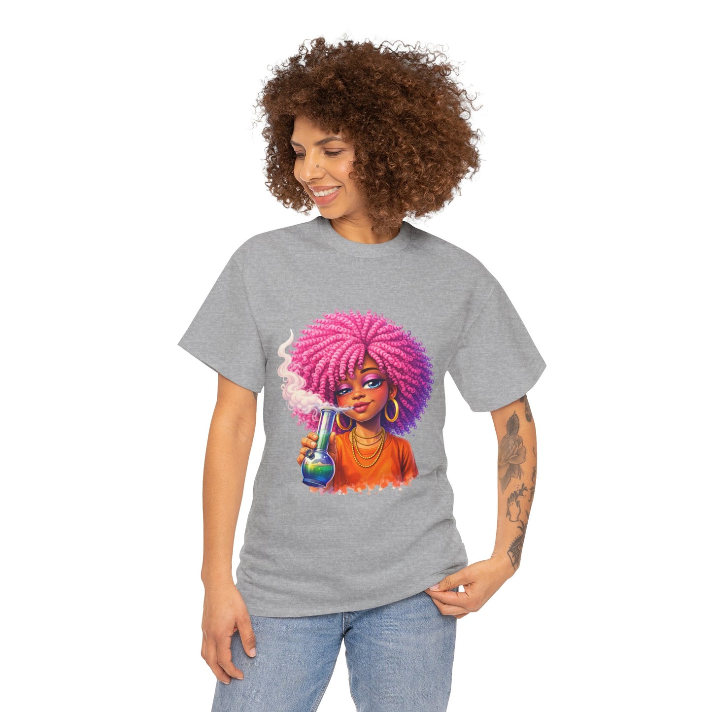 Pink Afro Girl Graphic Tee — Colorful Sassy Retro Portrait T‑Shirt