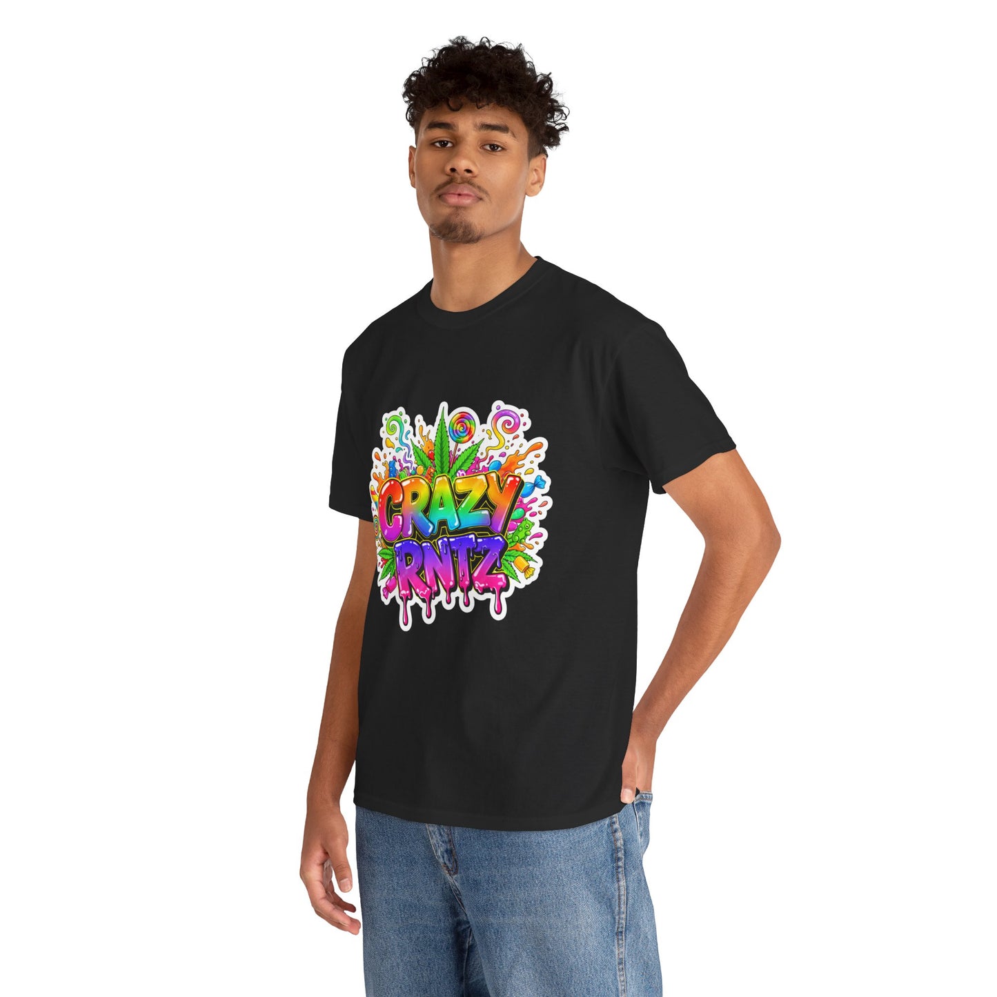 Crazy Rntz Colorful Graffiti T‑Shirt — Psychedelic Leaf Logo Tee