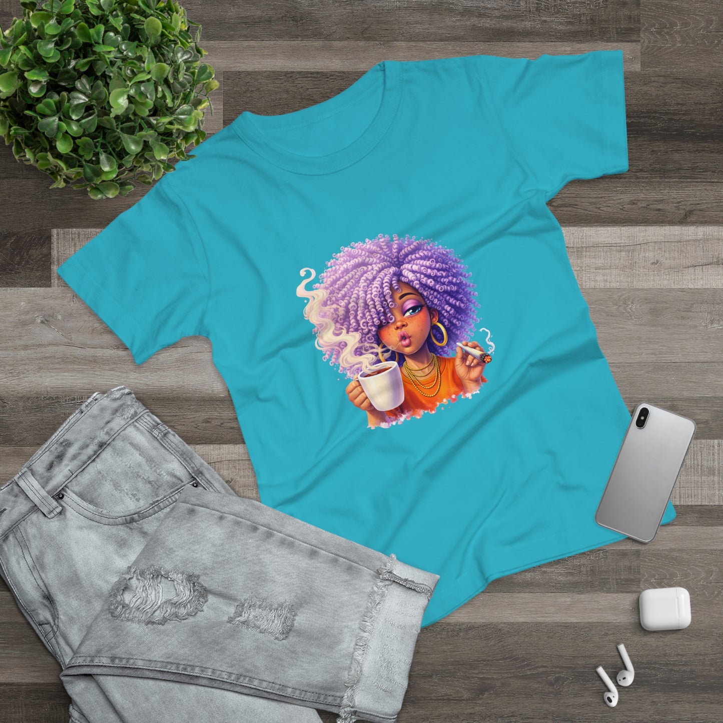 Women's T-Shirt — Afro Puff Coffee Girl Graphic Tee