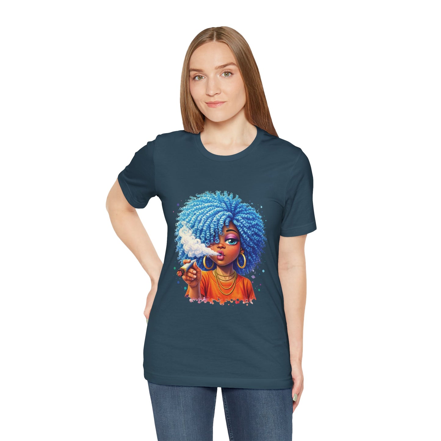 Afro Puff Vibes T-Shirt — Cool Blue Hair Graphic Tee