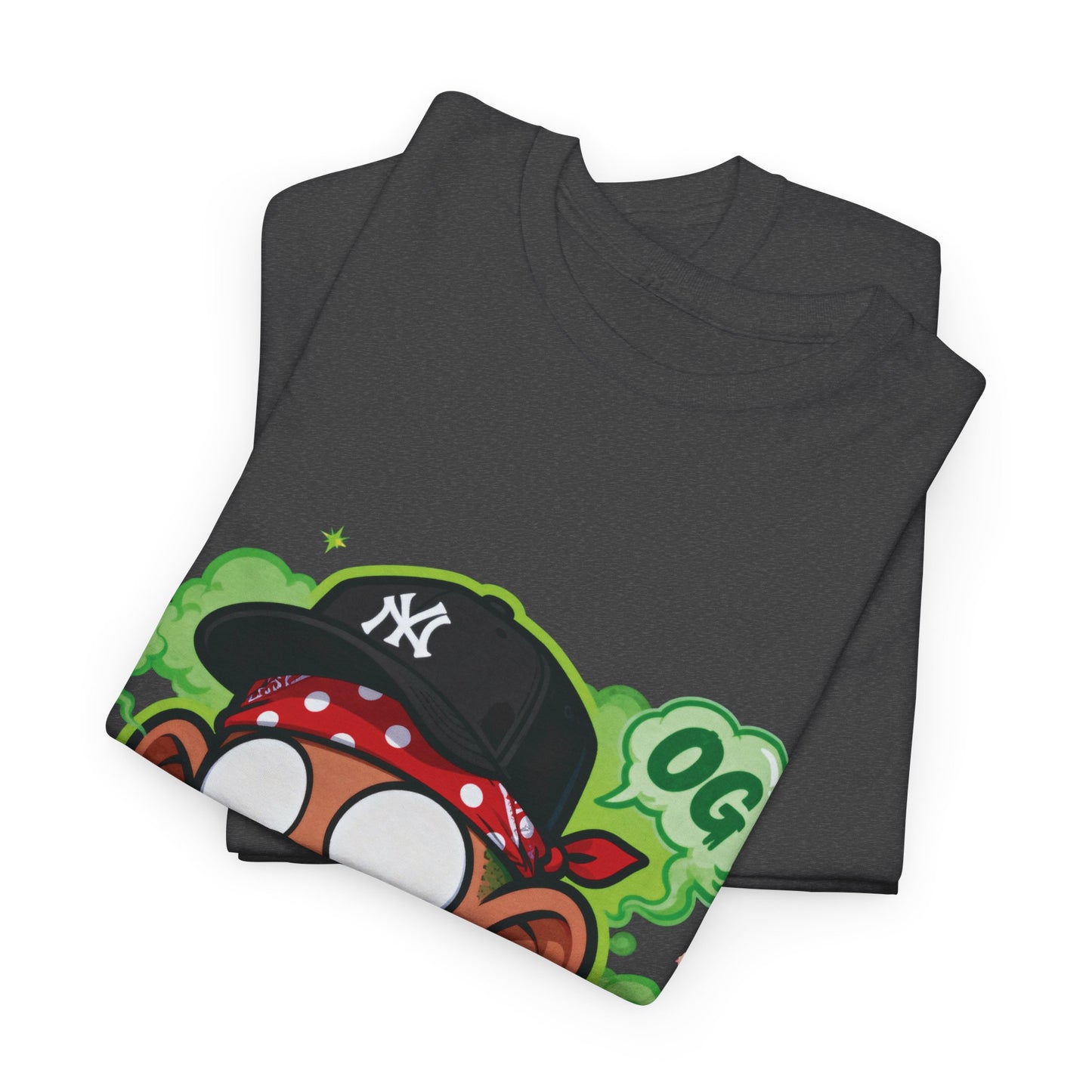 T-Shirt — OG Cartoon Stoner Graphic Tee (Green Smoke & Leaf Design)