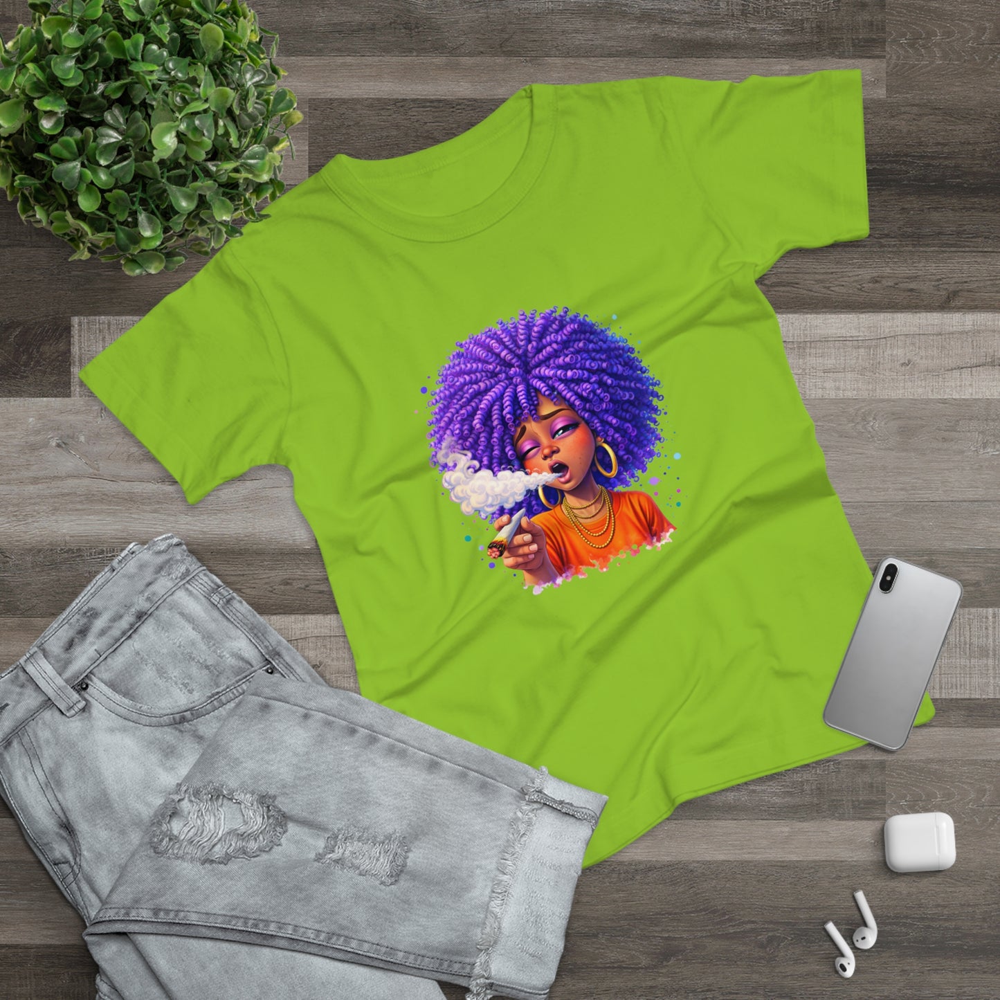 Women's T-Shirt — Purple Afro Girl Art Graphic Tee (Smoke Vibe)