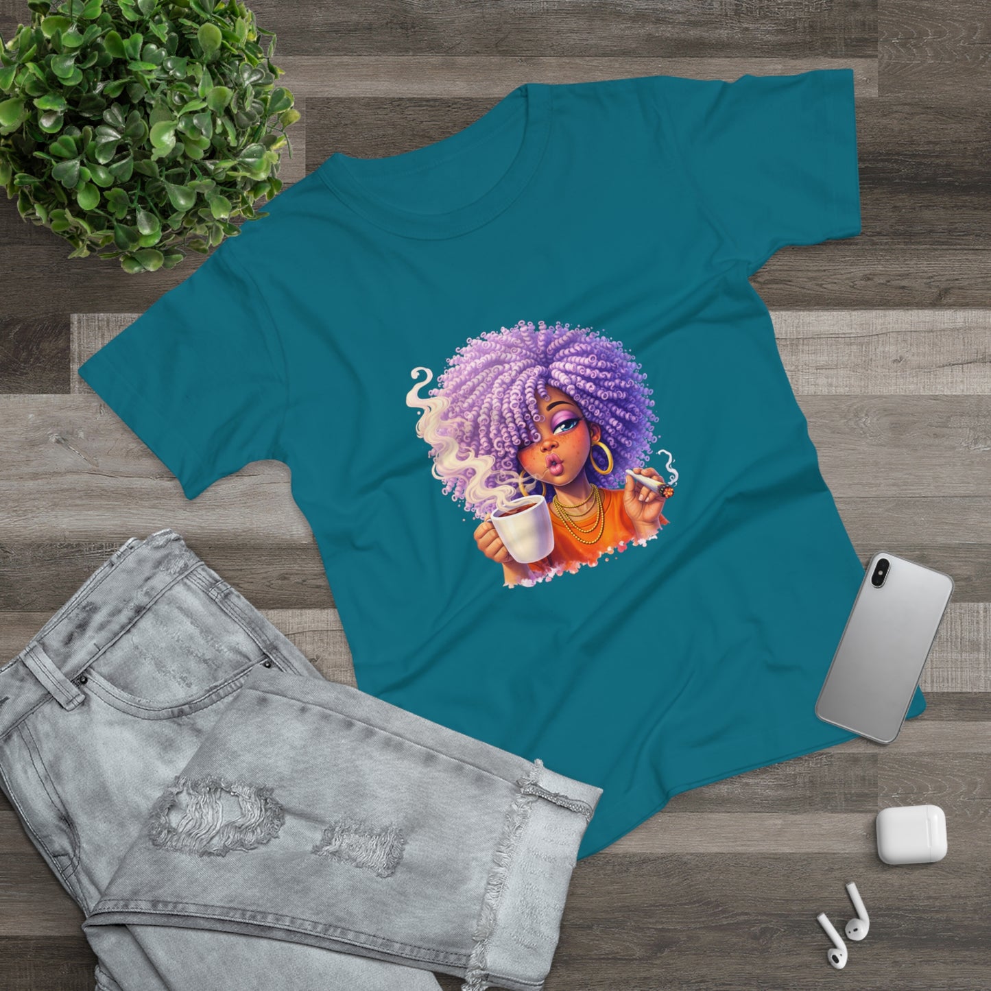 Women's T-Shirt — Afro Puff Coffee Girl Graphic Tee