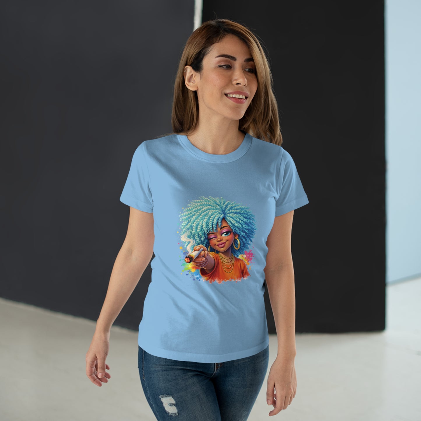 Afro Girl Pointing Graphic T-Shirt — Colorful Natural Hair Illustration Tee