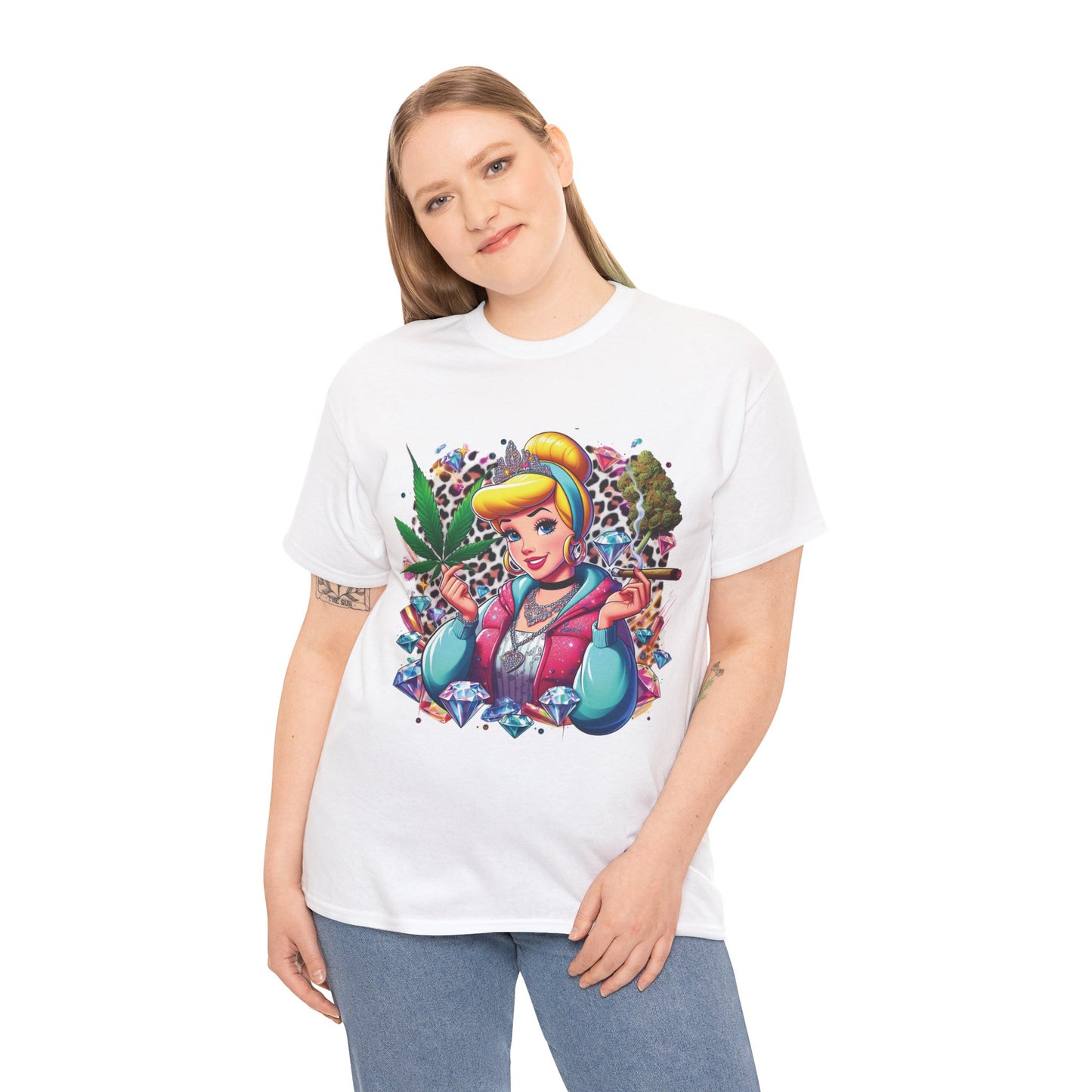 Cinderella Stoner Graphic Tee — Retro Princess Smoking Weed Art Shirt