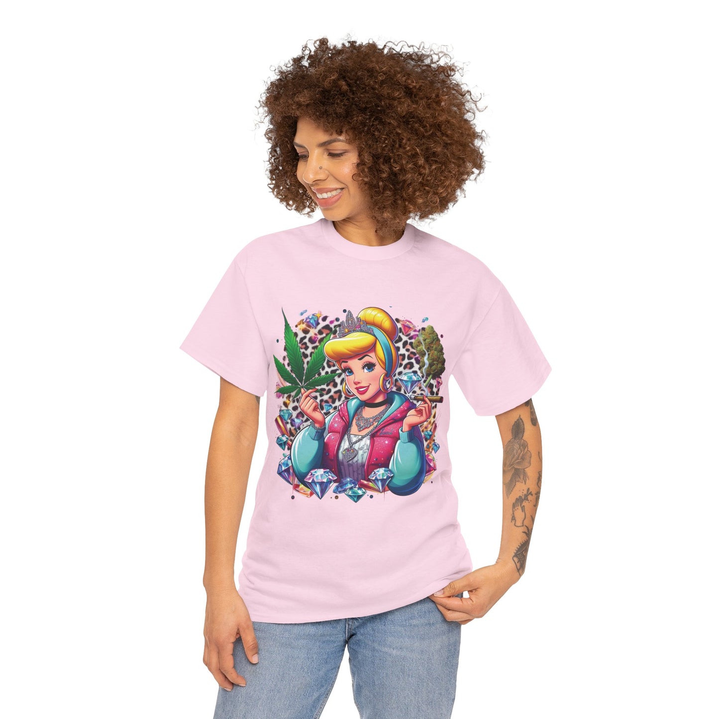 Cinderella Stoner Graphic Tee — Retro Princess Smoking Weed Art Shirt