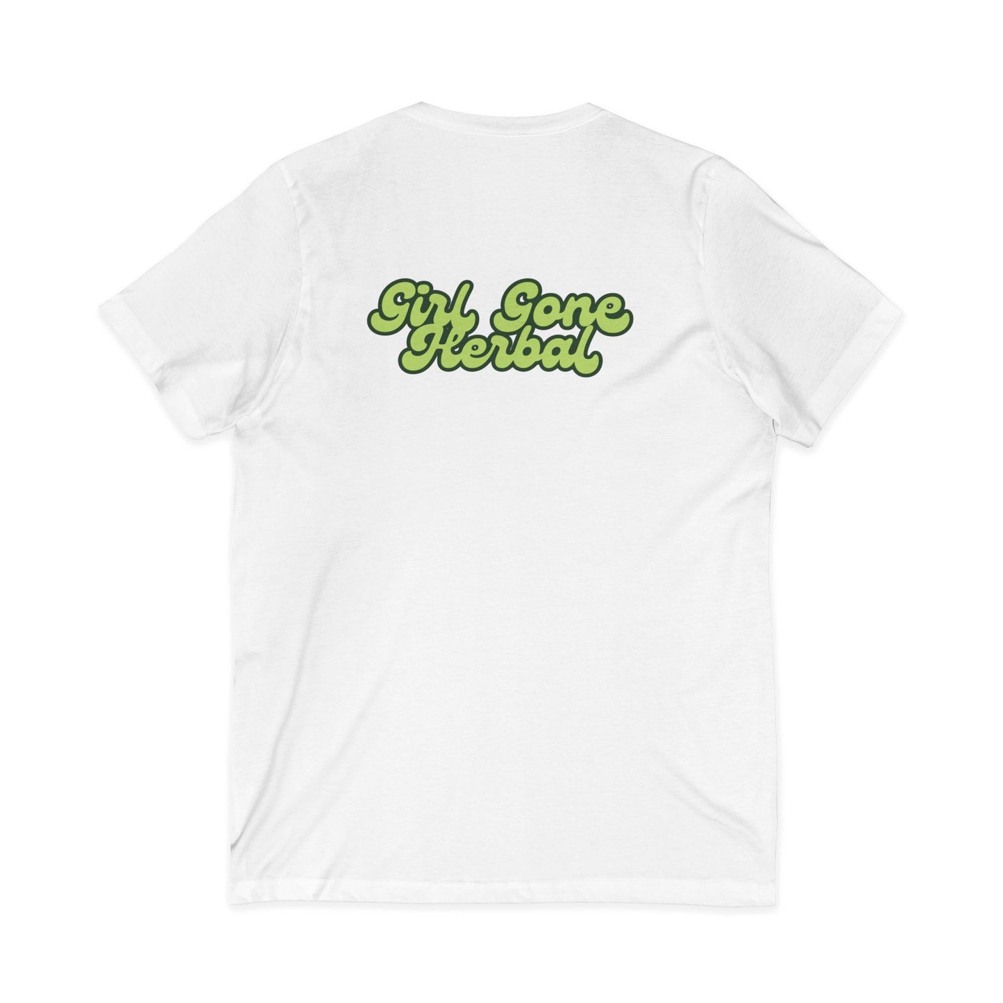 Girl Gone Herbal V‑Neck Tee — Green Leaf Graphic Tee for Women, St. Patrick’s & 4/20 Celebration