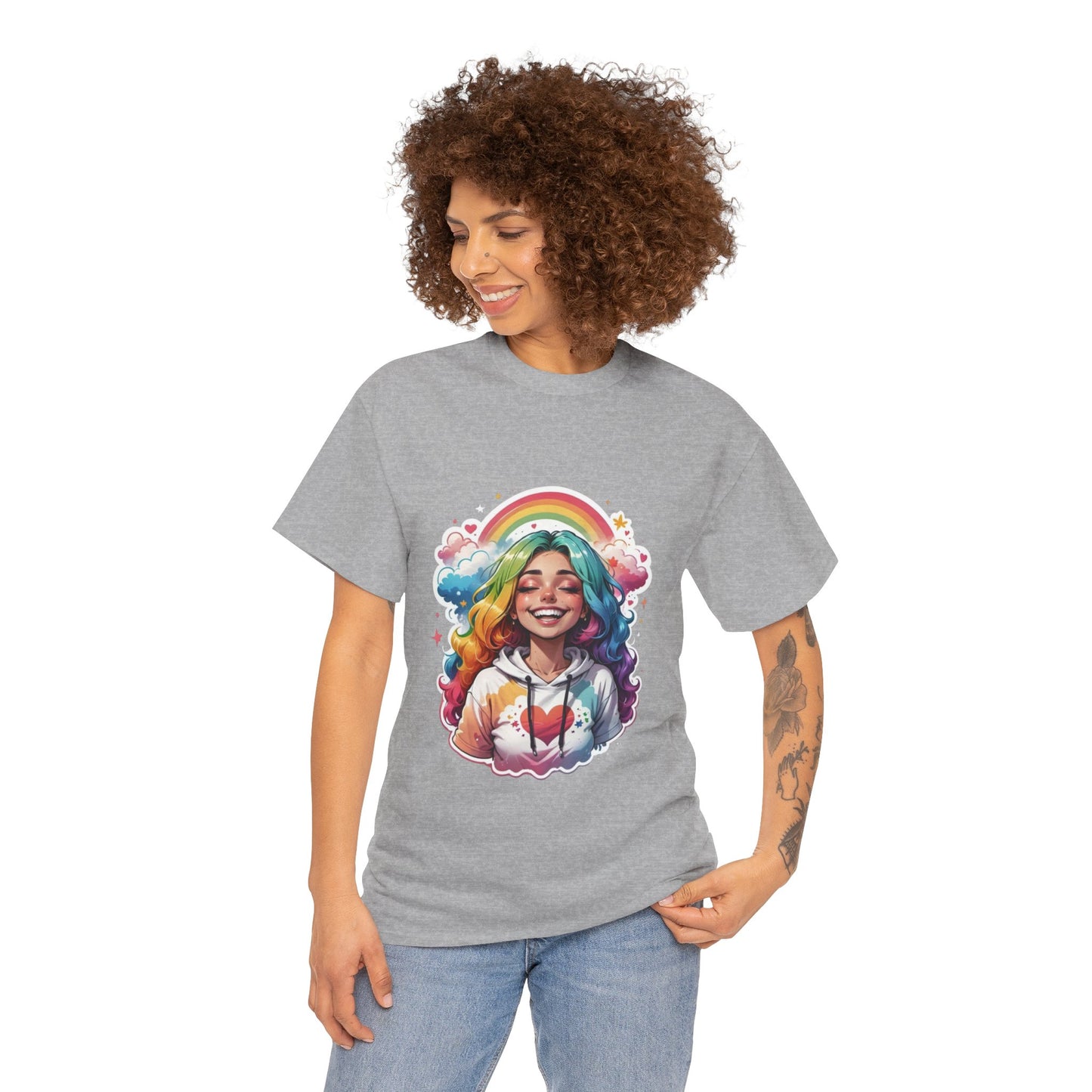 Rainbow Girl T-Shirt — Colorful Smiling Portrait Tee