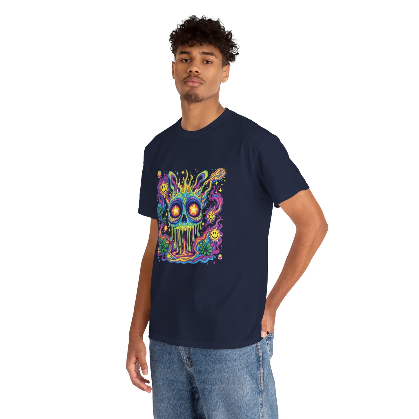 Psychedelic Skull T‑Shirt — Neon Trippy Horror Graphic Tee