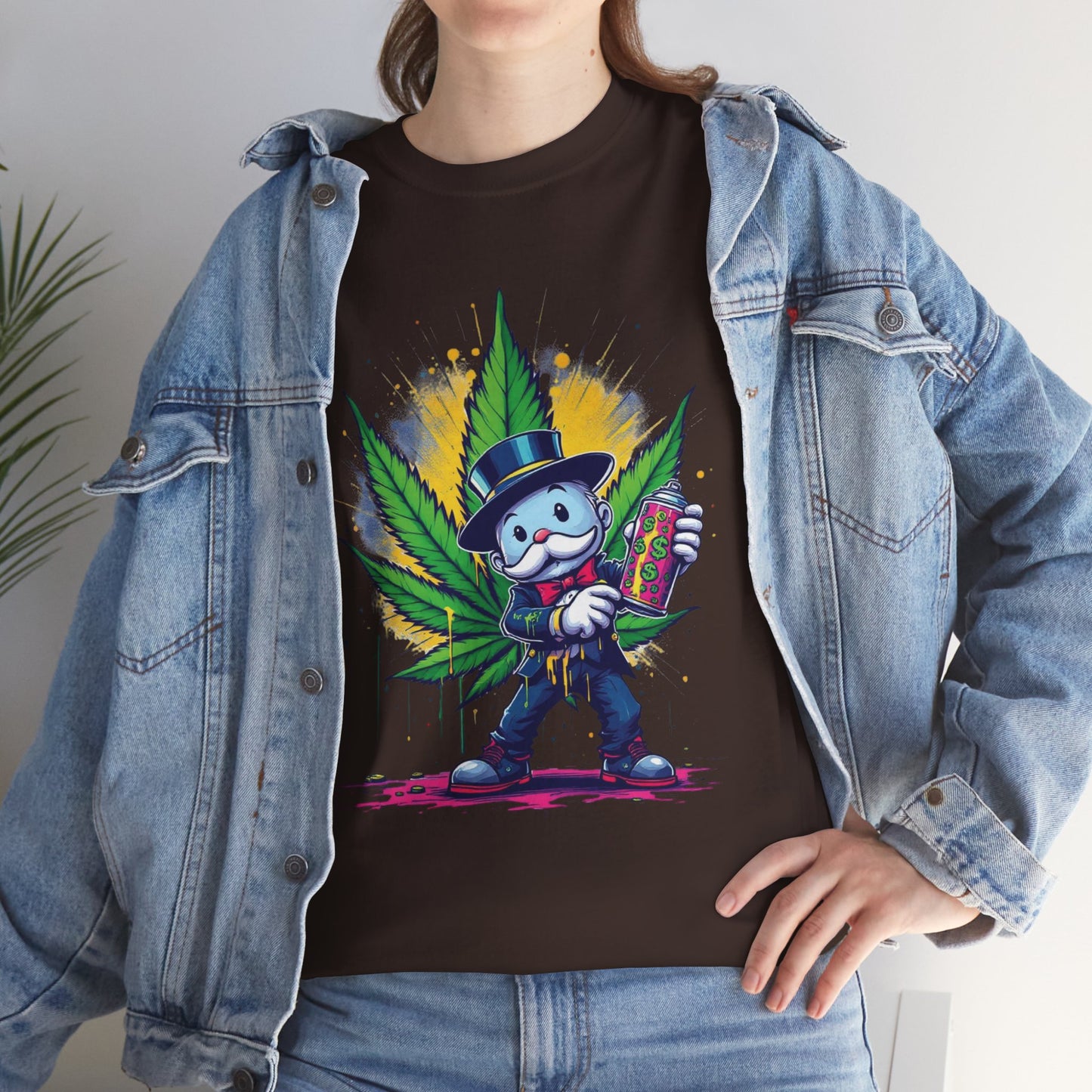 Cute Stoner Holiday Tee with Leaf and Spray Can