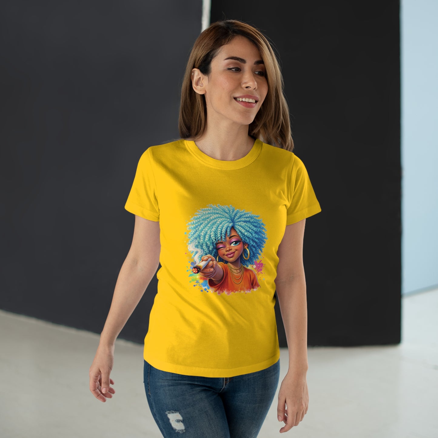 Afro Girl Pointing Graphic T-Shirt — Colorful Natural Hair Illustration Tee