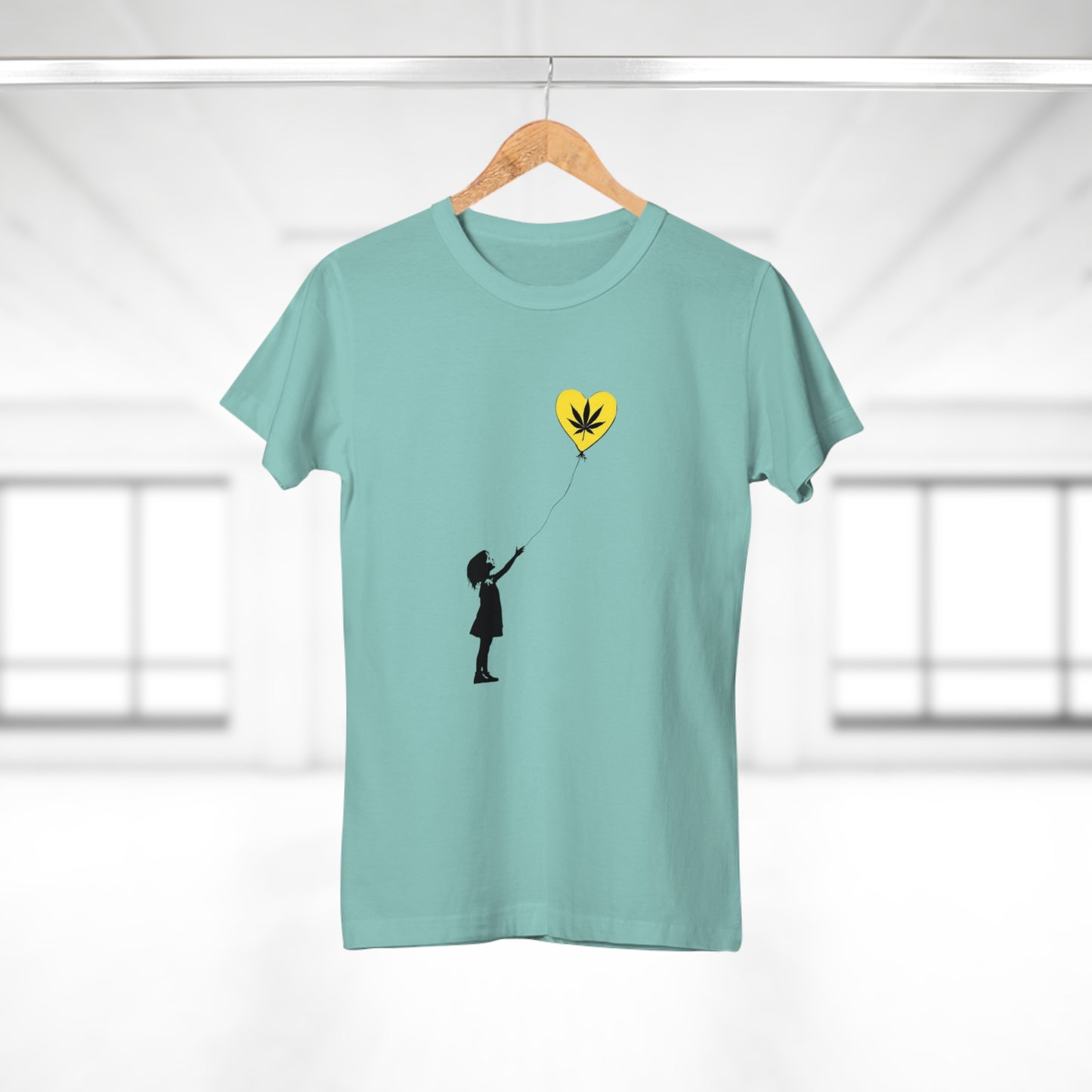 Women’s T-Shirt — Girl with Heart Balloon Weed Leaf Graphic