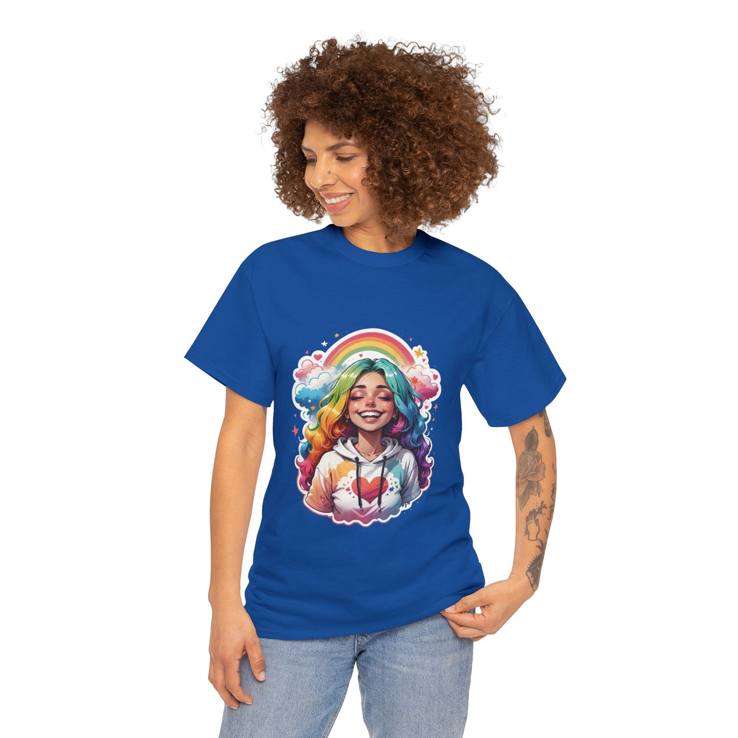 Rainbow Girl T-Shirt — Colorful Smiling Portrait Tee