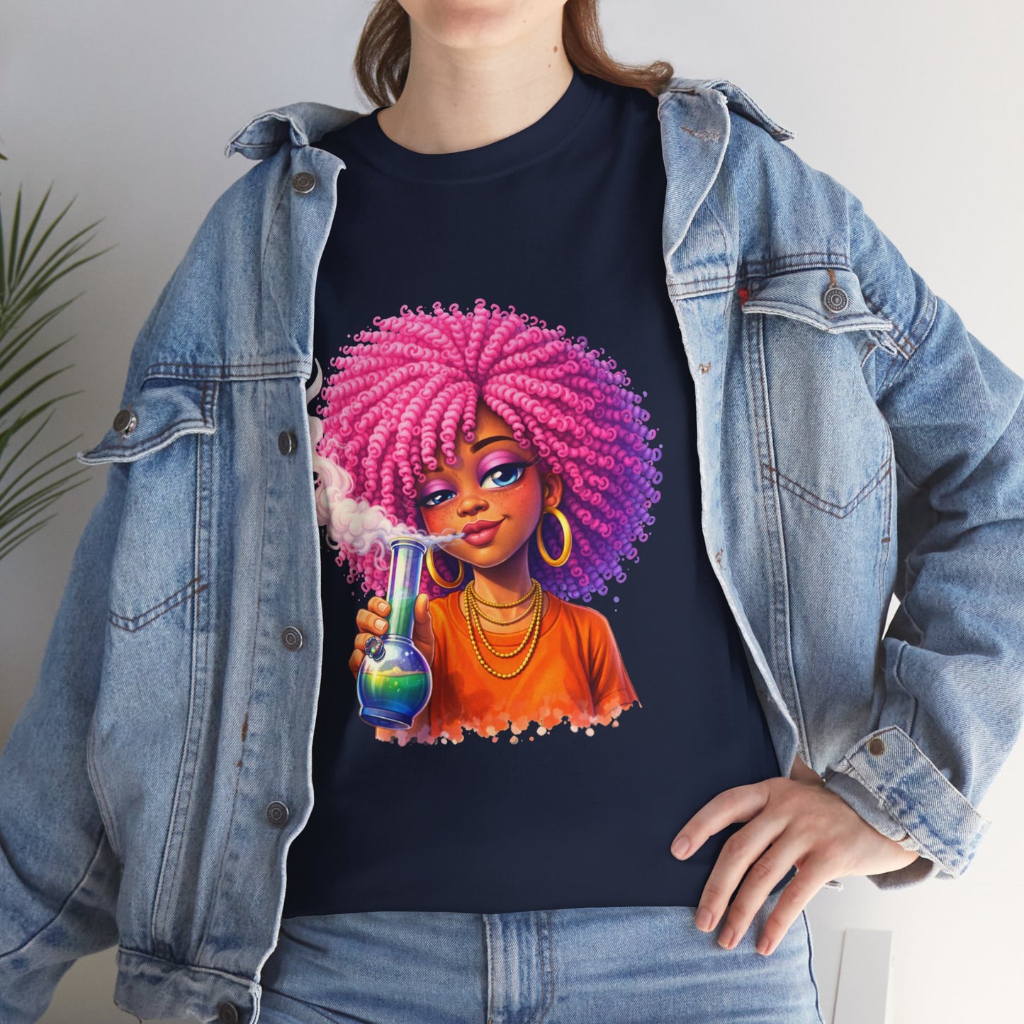Pink Afro Girl Graphic Tee — Colorful Sassy Retro Portrait T‑Shirt
