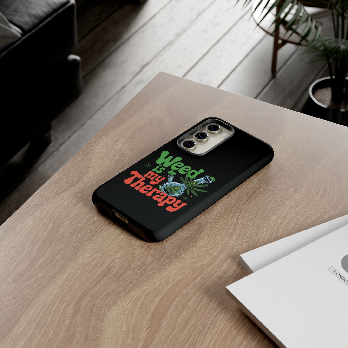 Phone Case — "Weed Is My Therapy" Retro Cannabis Design