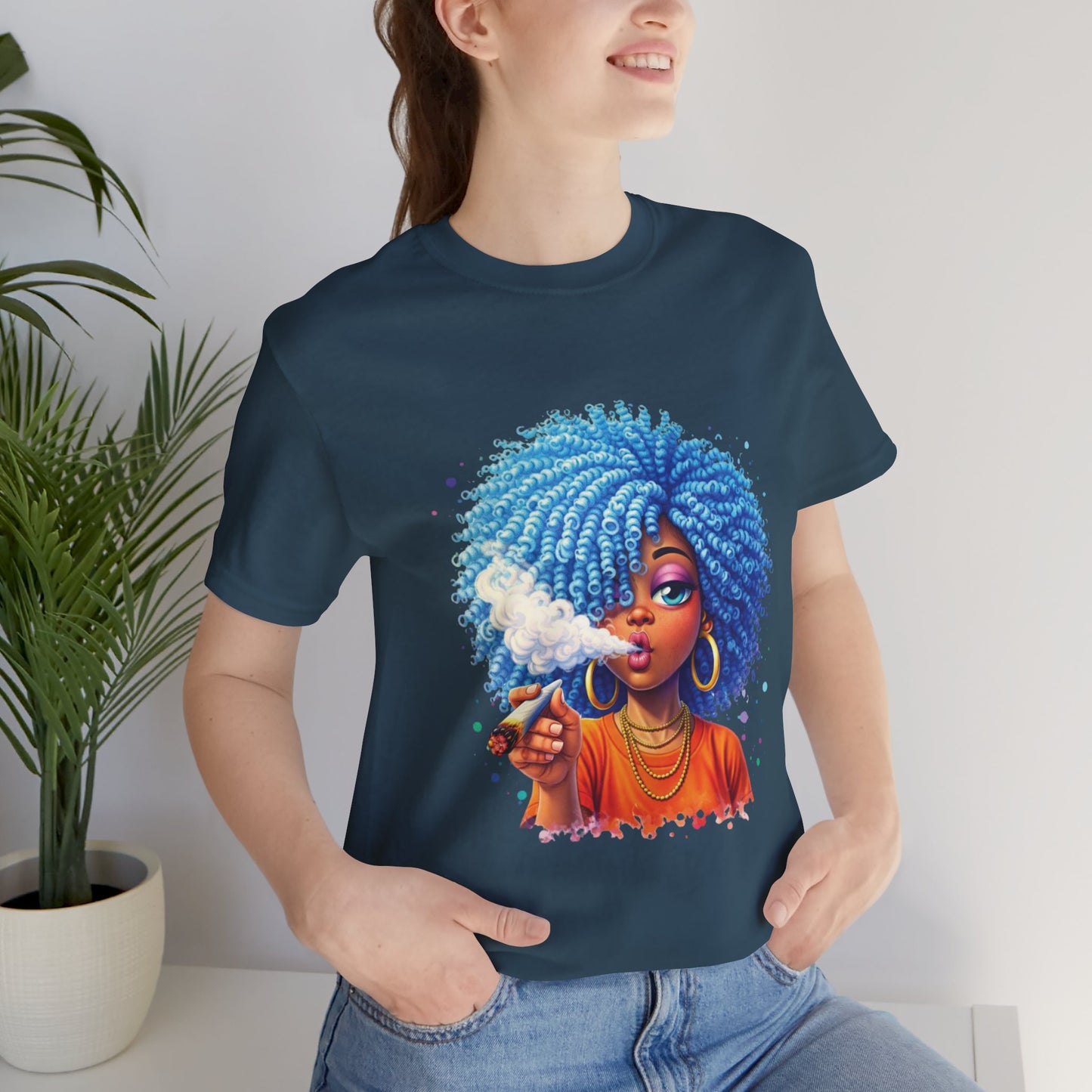 Afro Puff Vibes T-Shirt — Cool Blue Hair Graphic Tee