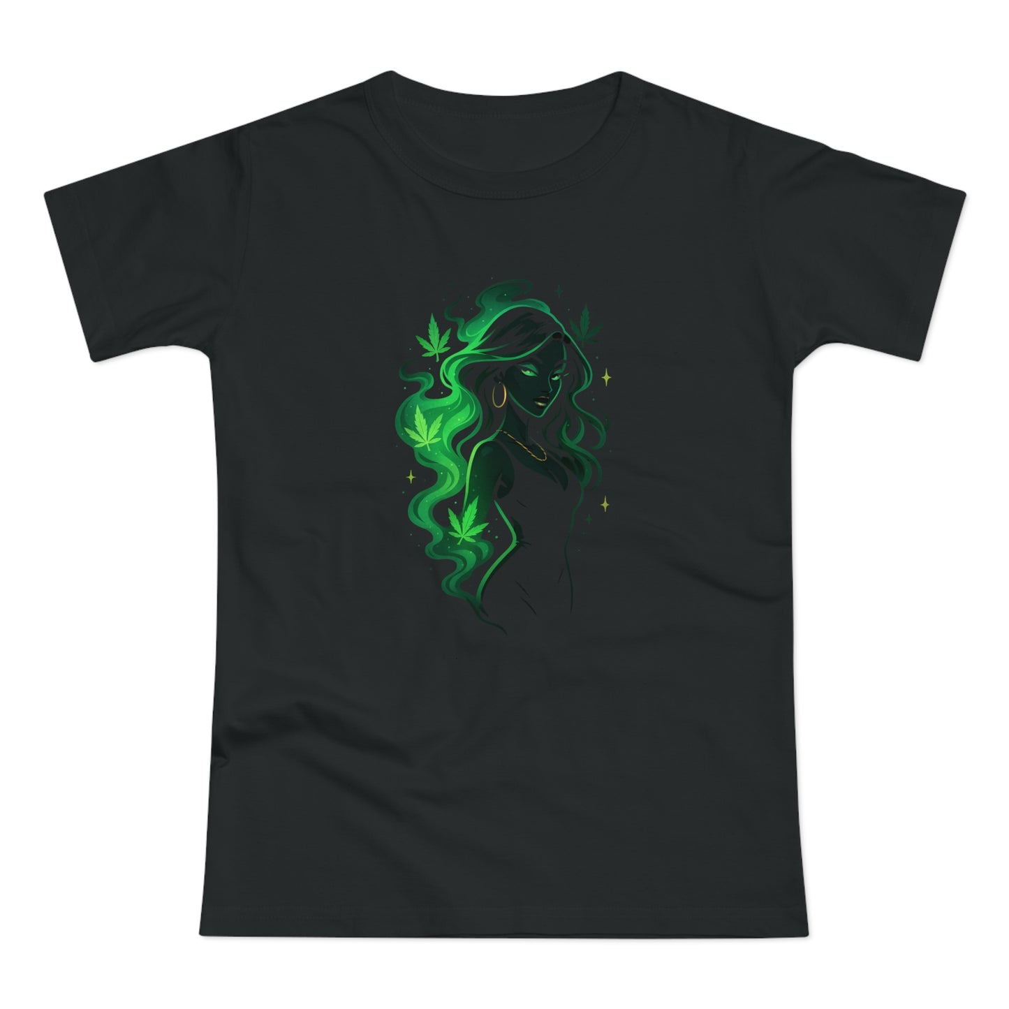 Green Spirit Goddess Women's T-Shirt — Ethereal Floral Silhouette Tee for Nature Lovers