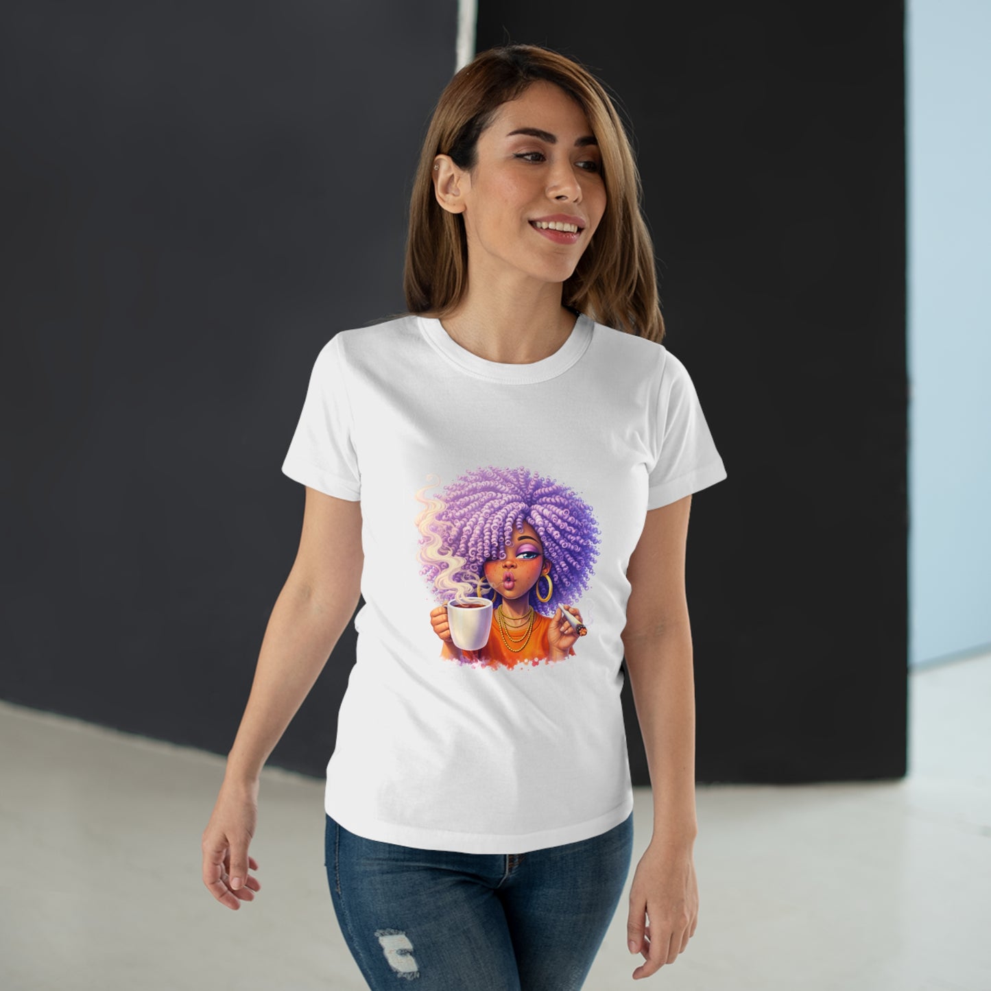 Women's T-Shirt — Afro Puff Coffee Girl Graphic Tee