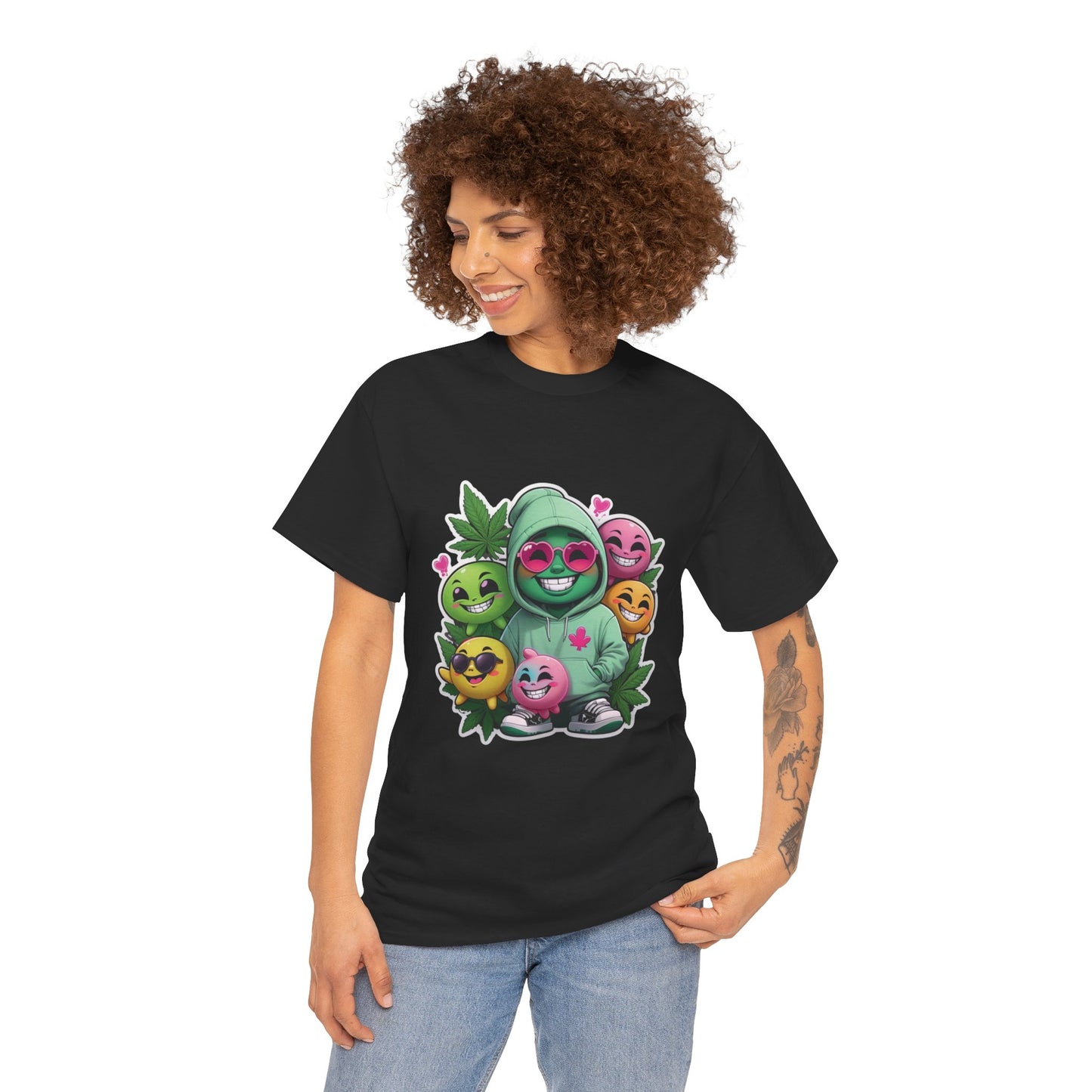 Cute Hoodie Squad T‑Shirt — Kawaii Smiley Fruit Crew Graphic Tee