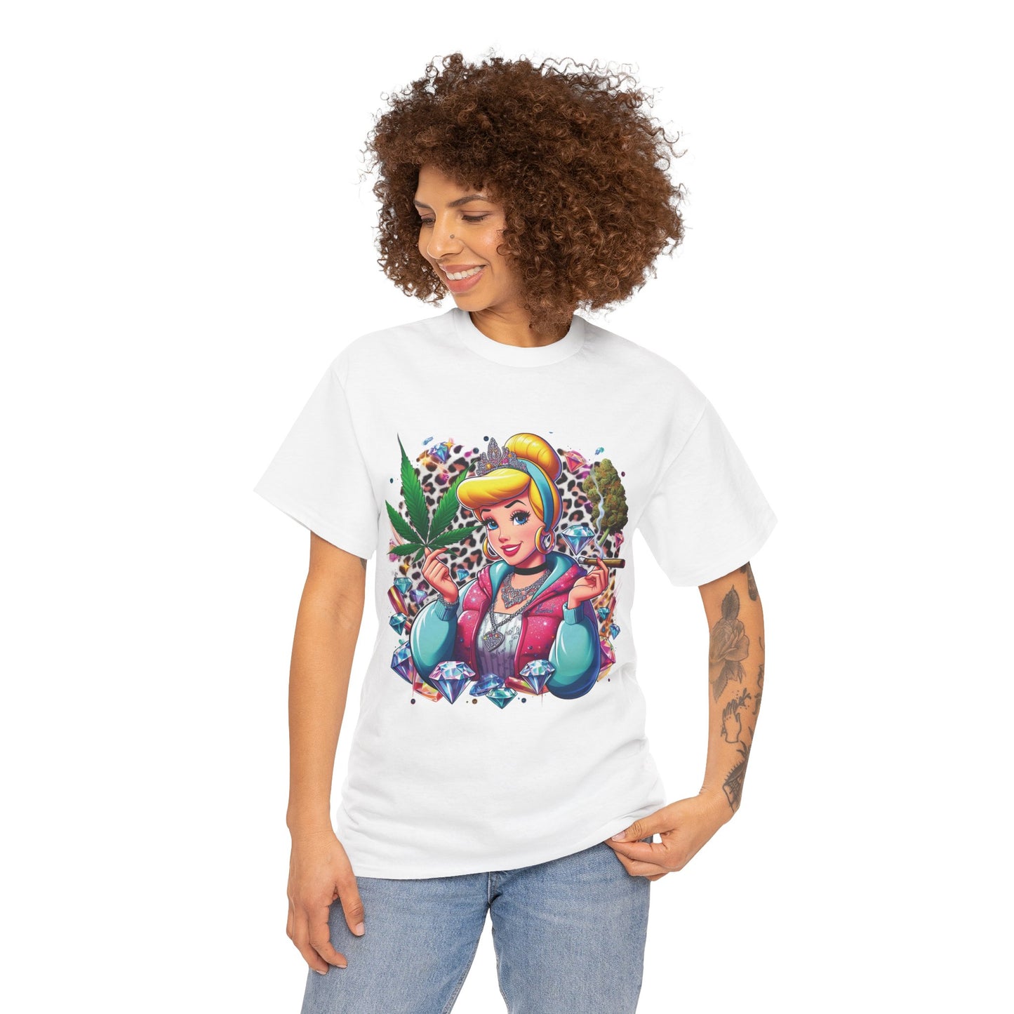 Cinderella Stoner Graphic Tee — Retro Princess Smoking Weed Art Shirt