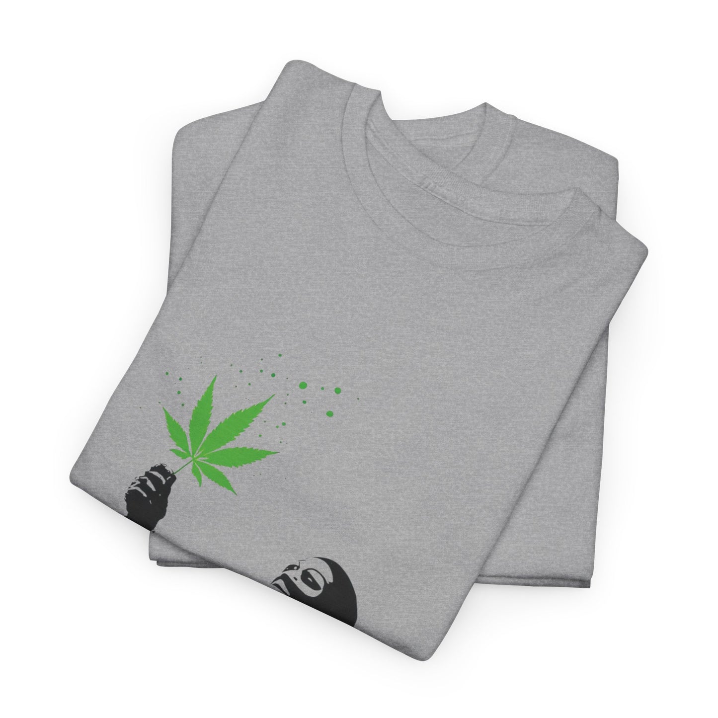 Weed Leaf Stencil Tee — Man Holding Green 420 Graphic T-Shirt