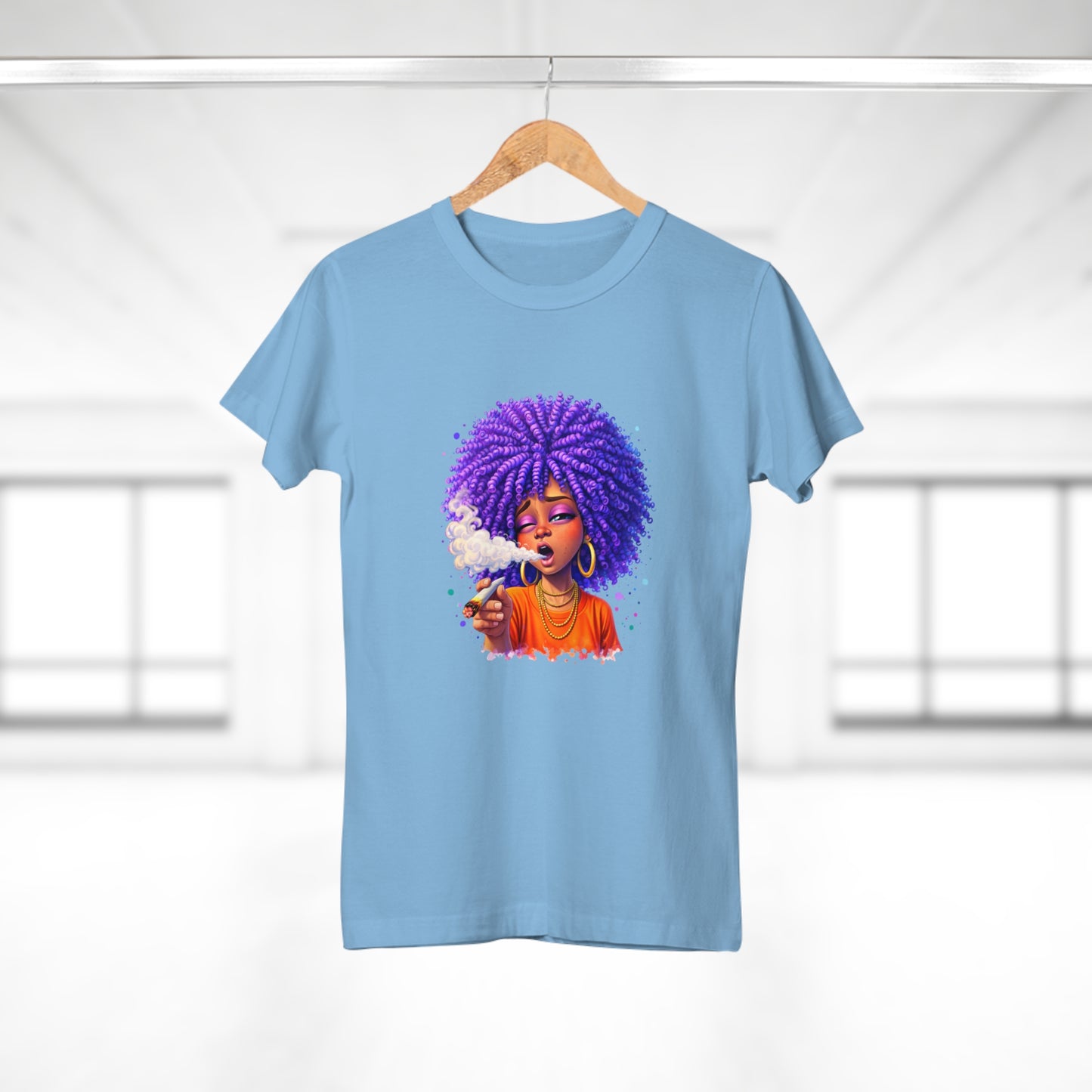 Women's T-Shirt — Purple Afro Girl Art Graphic Tee (Smoke Vibe)
