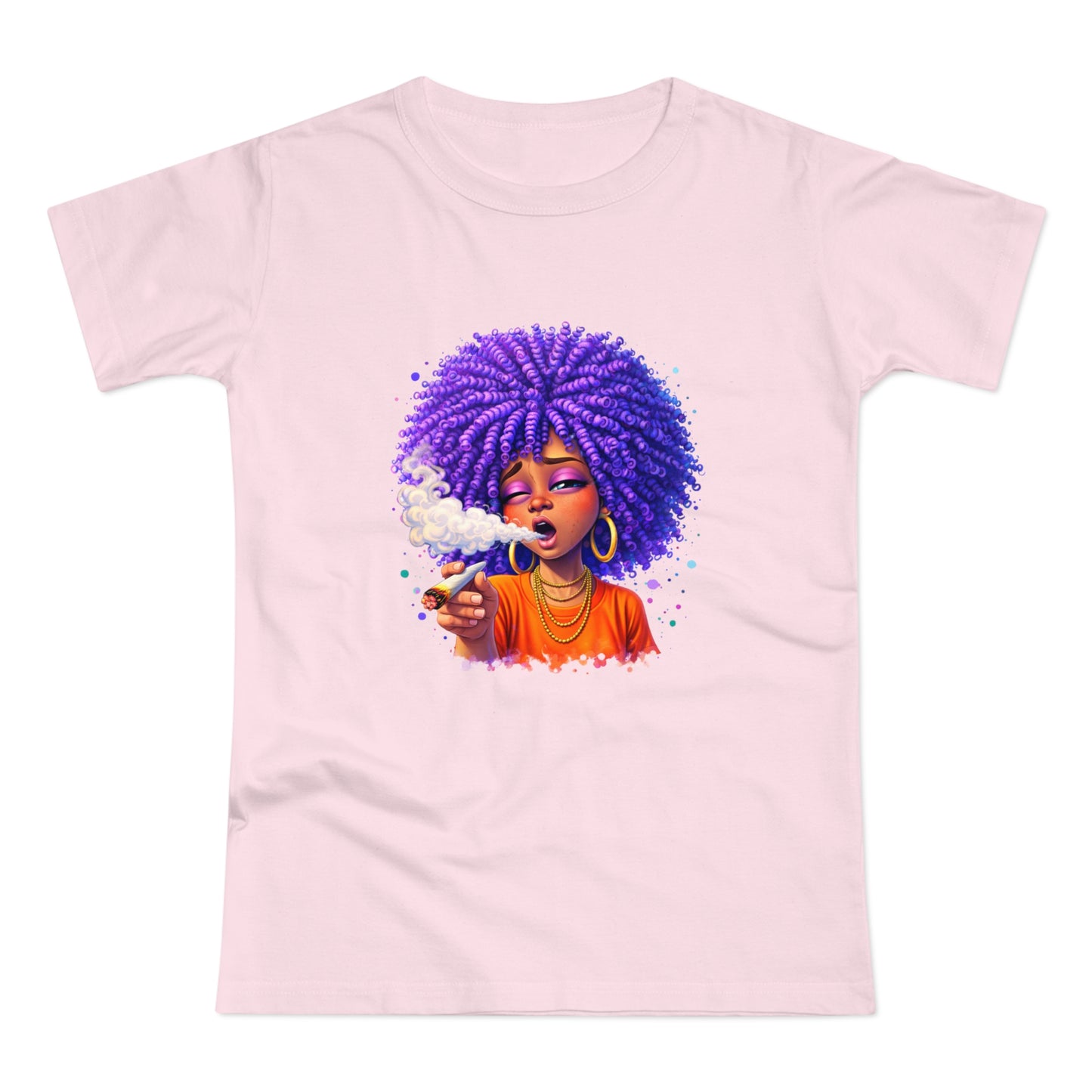 Women's T-Shirt — Purple Afro Girl Art Graphic Tee (Smoke Vibe)