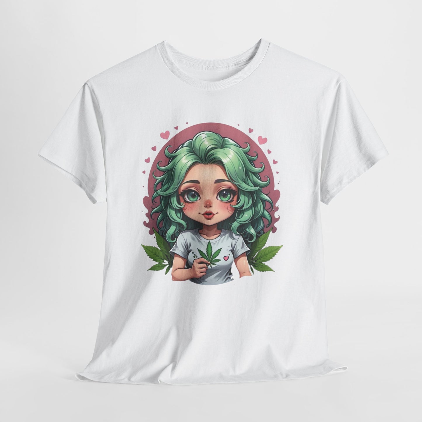 Plant Girl Cute Tee — Green Hair Anime Girl Graphic T-Shirt