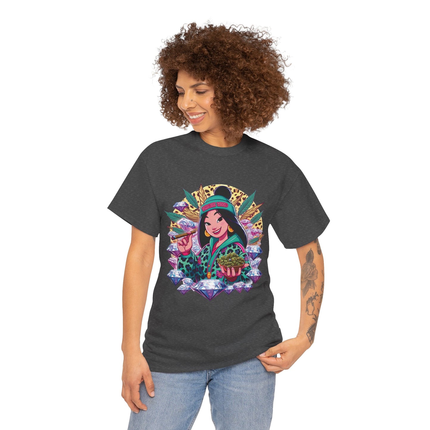 Mulan Floral Portrait T‑Shirt — Vibrant Asian Princess Illustration Tee