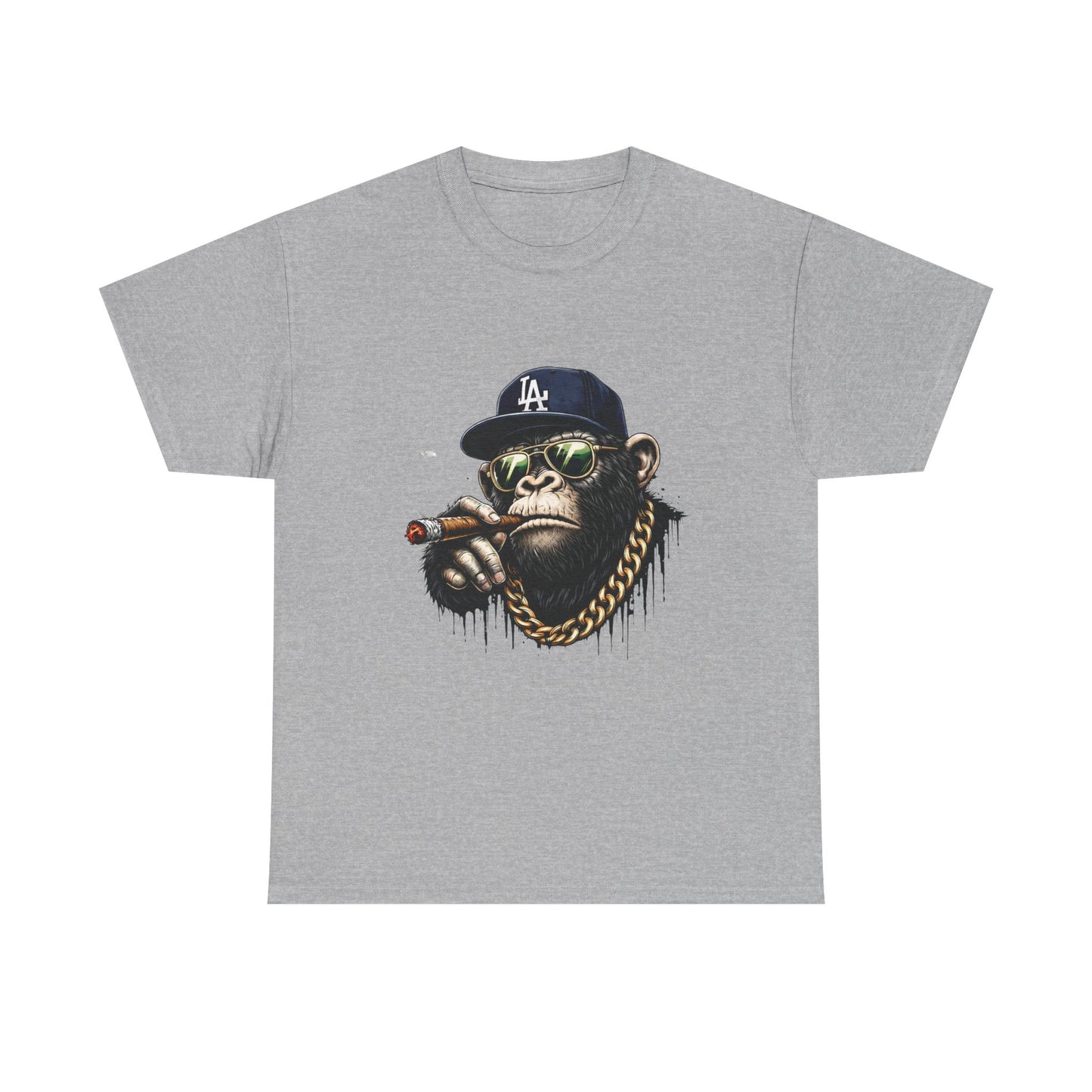 Cigar-Chomping Hip Hop Monkey T-Shirt — LA Cap & Gold Chain Streetwear