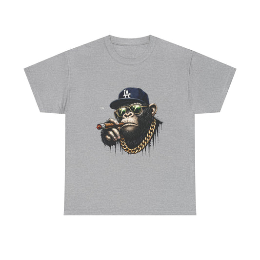 Cigar-Chomping Hip Hop Monkey T-Shirt — LA Cap & Gold Chain Streetwear