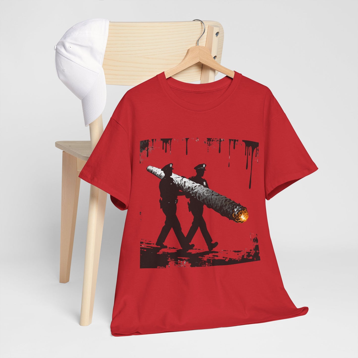 Graphic Tee — Police Carrying a Giant Burning Cigar Street Art Design