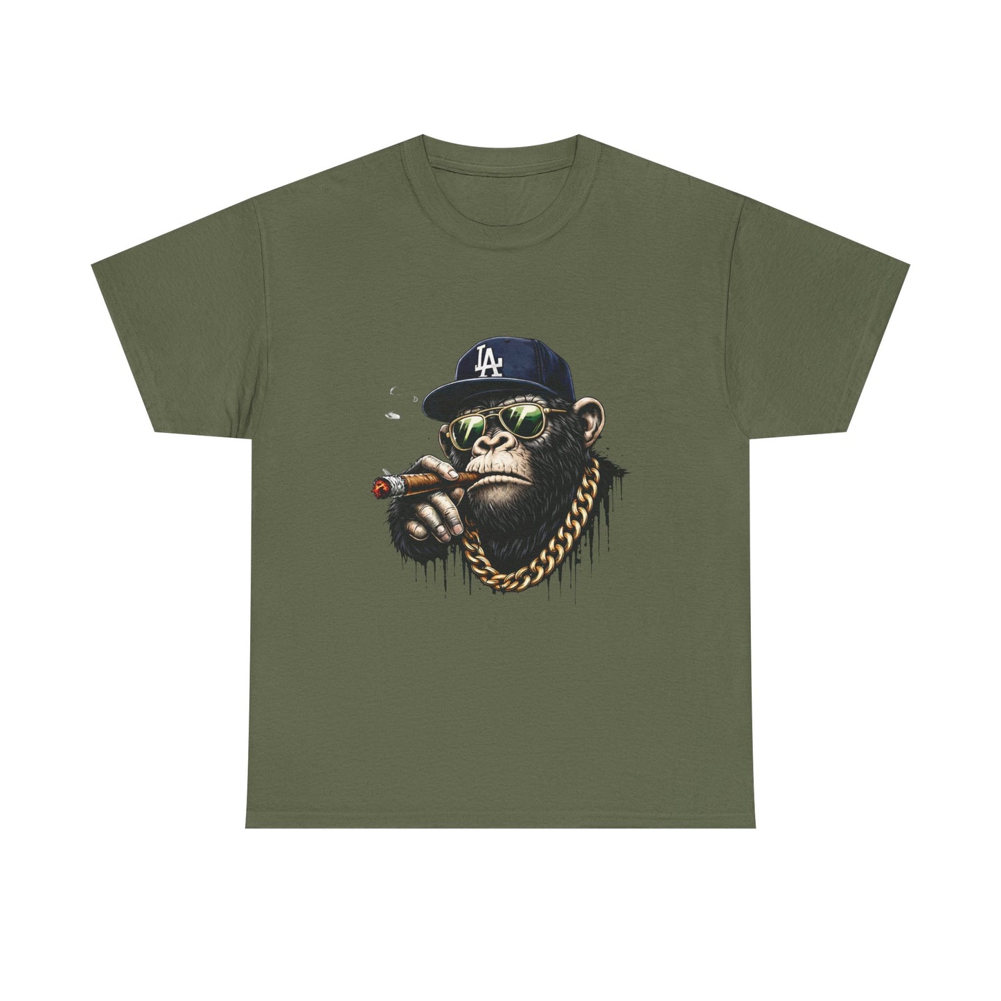 Cigar-Chomping Hip Hop Monkey T-Shirt — LA Cap & Gold Chain Streetwear