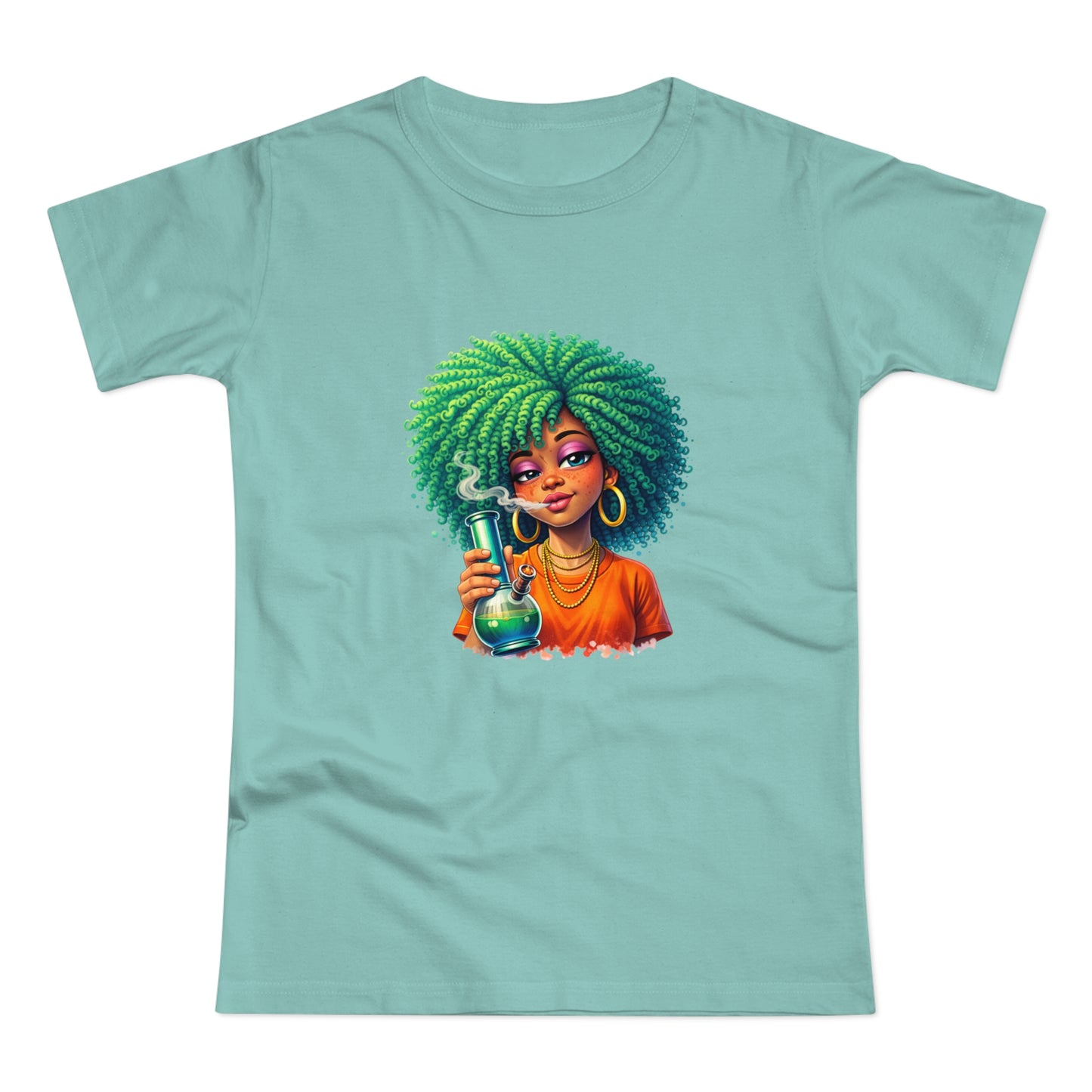 Afro Green Hair Scientist T‑Shirt — Cute Black Girl Chemist Graphic Tee