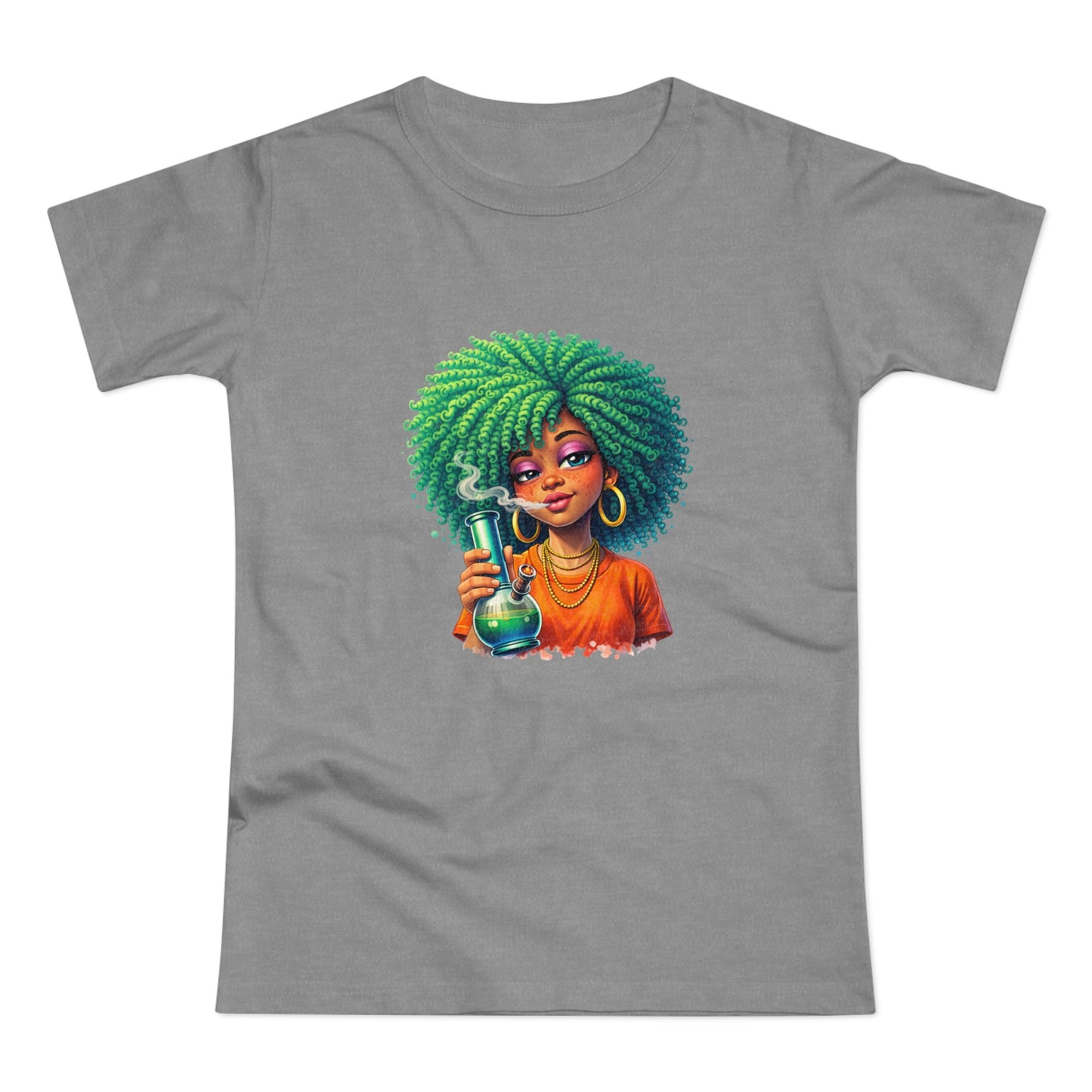 Afro Green Hair Scientist T‑Shirt — Cute Black Girl Chemist Graphic Tee