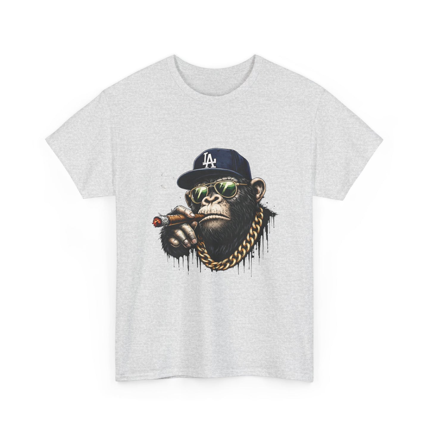 Cigar-Chomping Hip Hop Monkey T-Shirt — LA Cap & Gold Chain Streetwear
