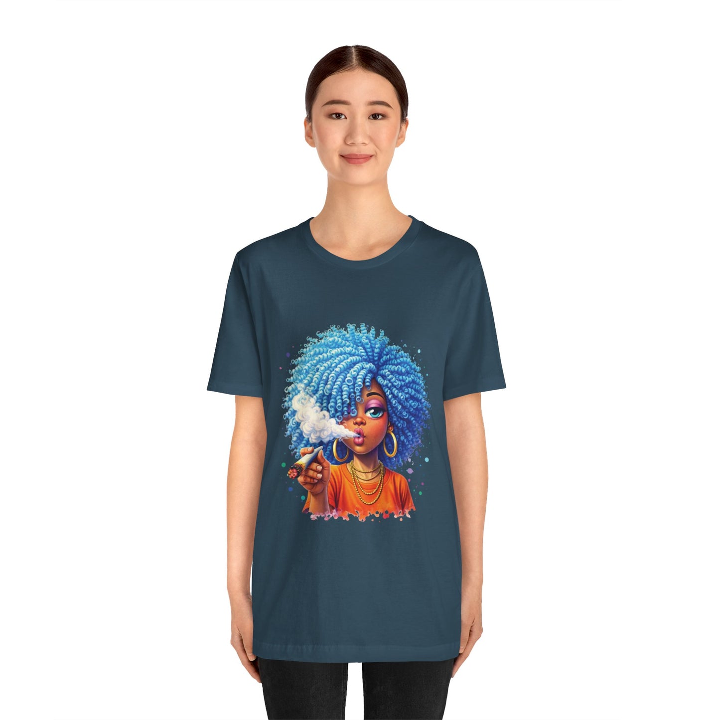 Afro Puff Vibes T-Shirt — Cool Blue Hair Graphic Tee