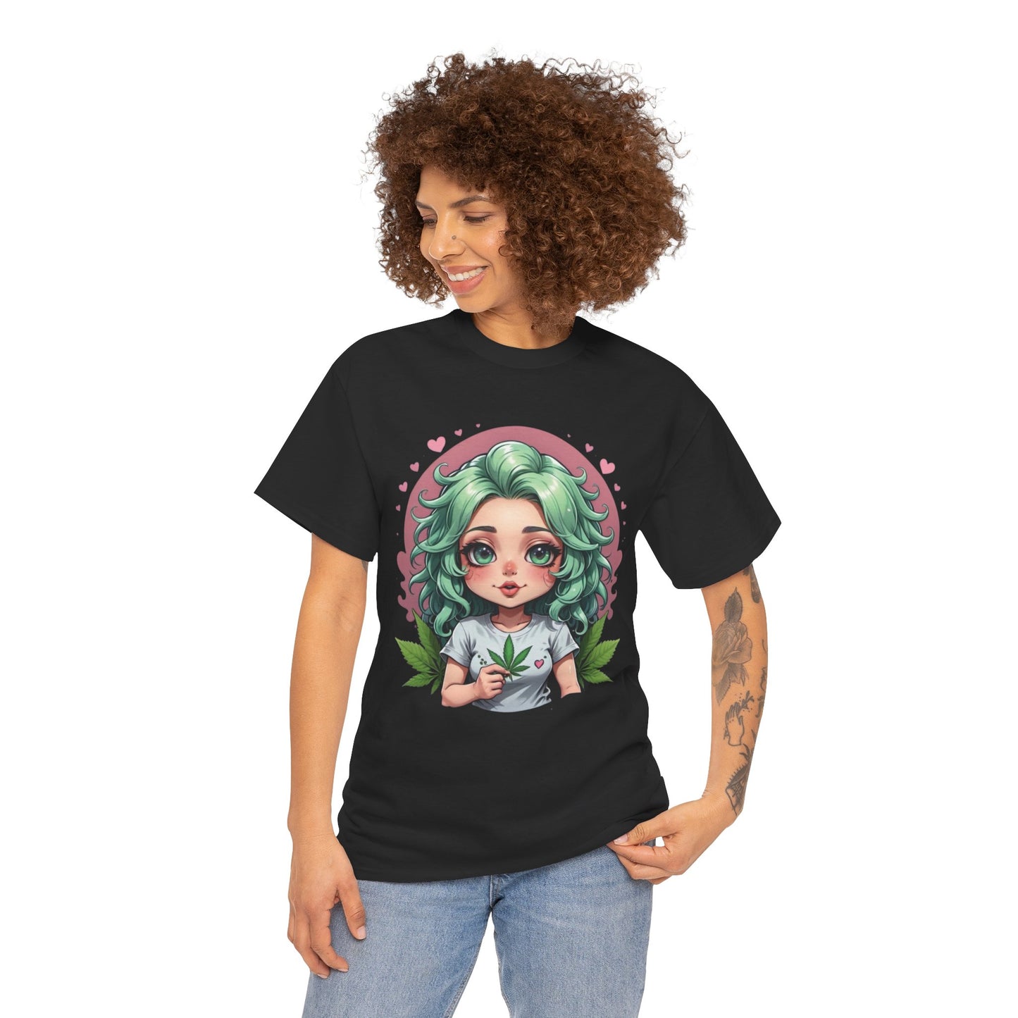 Plant Girl Cute Tee — Green Hair Anime Girl Graphic T-Shirt