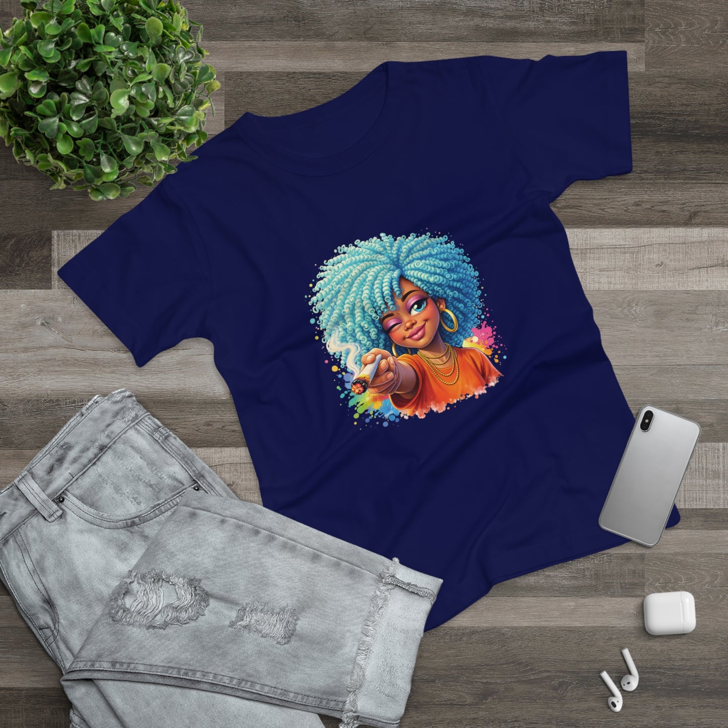 Afro Girl Pointing Graphic T-Shirt — Colorful Natural Hair Illustration Tee