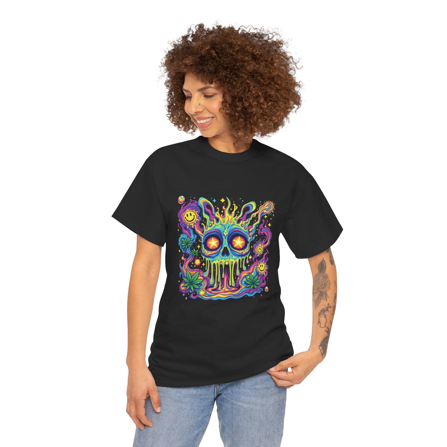 Psychedelic Skull T‑Shirt — Neon Trippy Horror Graphic Tee