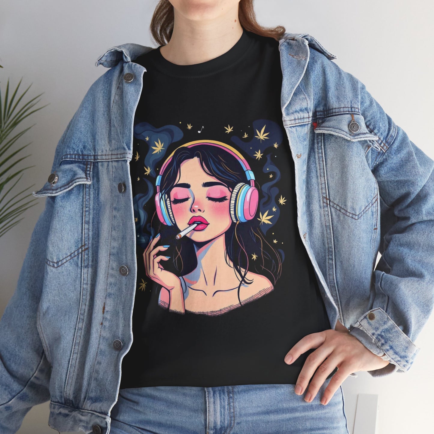 Music Lover Tee — Dreamy Girl with Headphones Graphic T‑Shirt